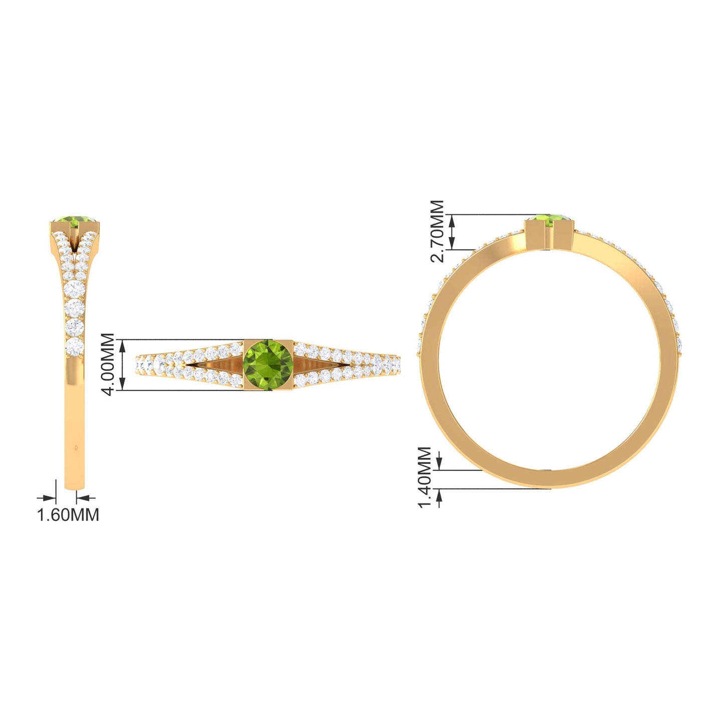 0.50 CT Split Shank Peridot Promise Ring with Diamond Accent