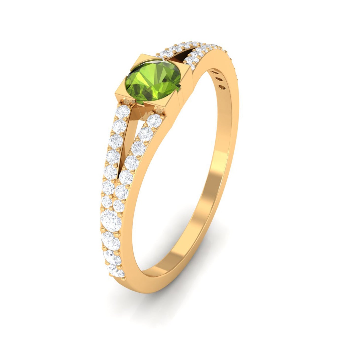 0.50 CT Split Shank Peridot Promise Ring with Diamond Accent