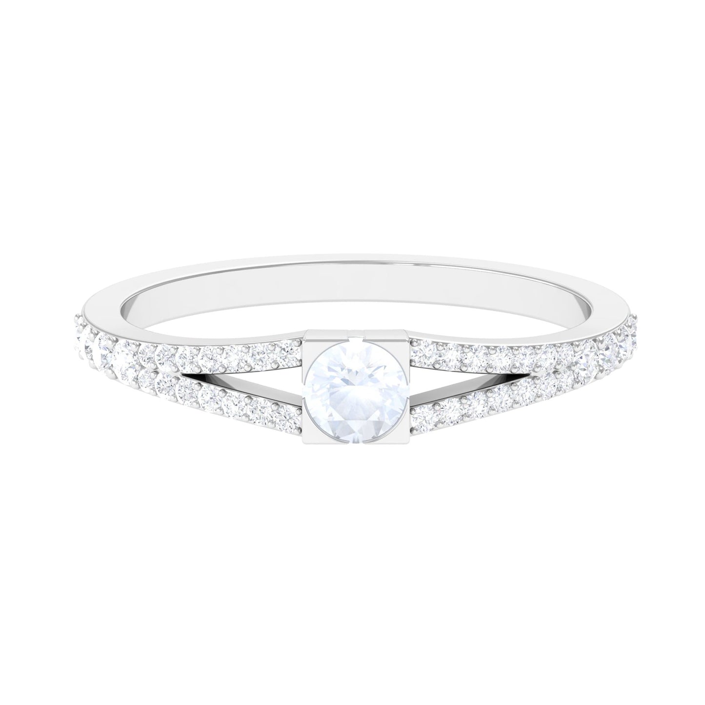 0.3 Carat Minimal Moonstone and Diamond Split Shank Promise Ring
