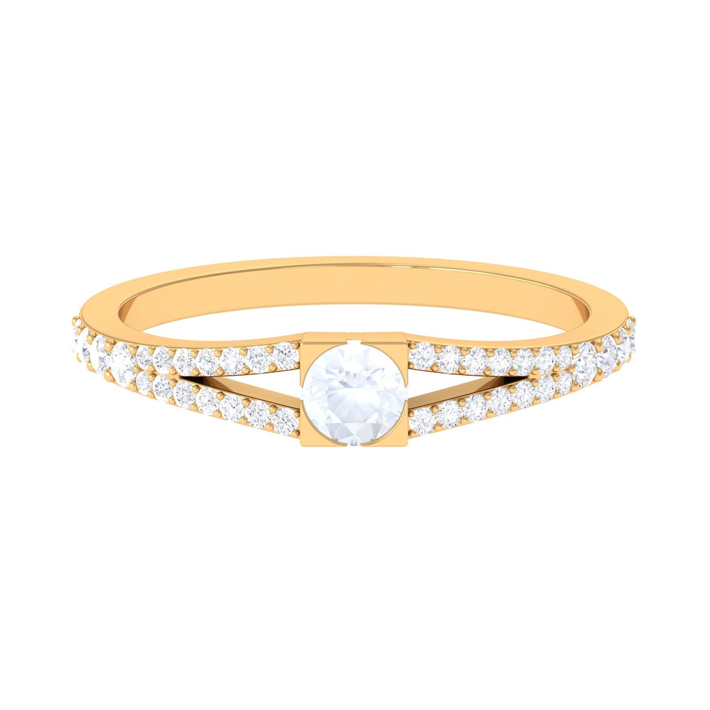 0.3 Carat Minimal Moonstone and Diamond Split Shank Promise Ring