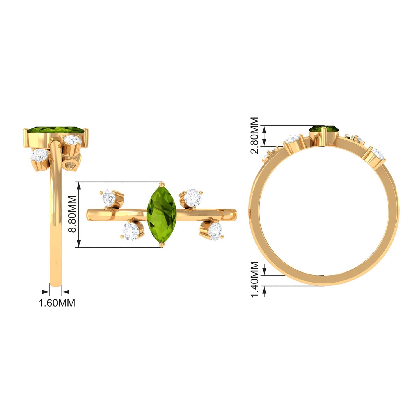 07 Carat Marquise Cut Peridot Scatter Ring with Diamond Stones