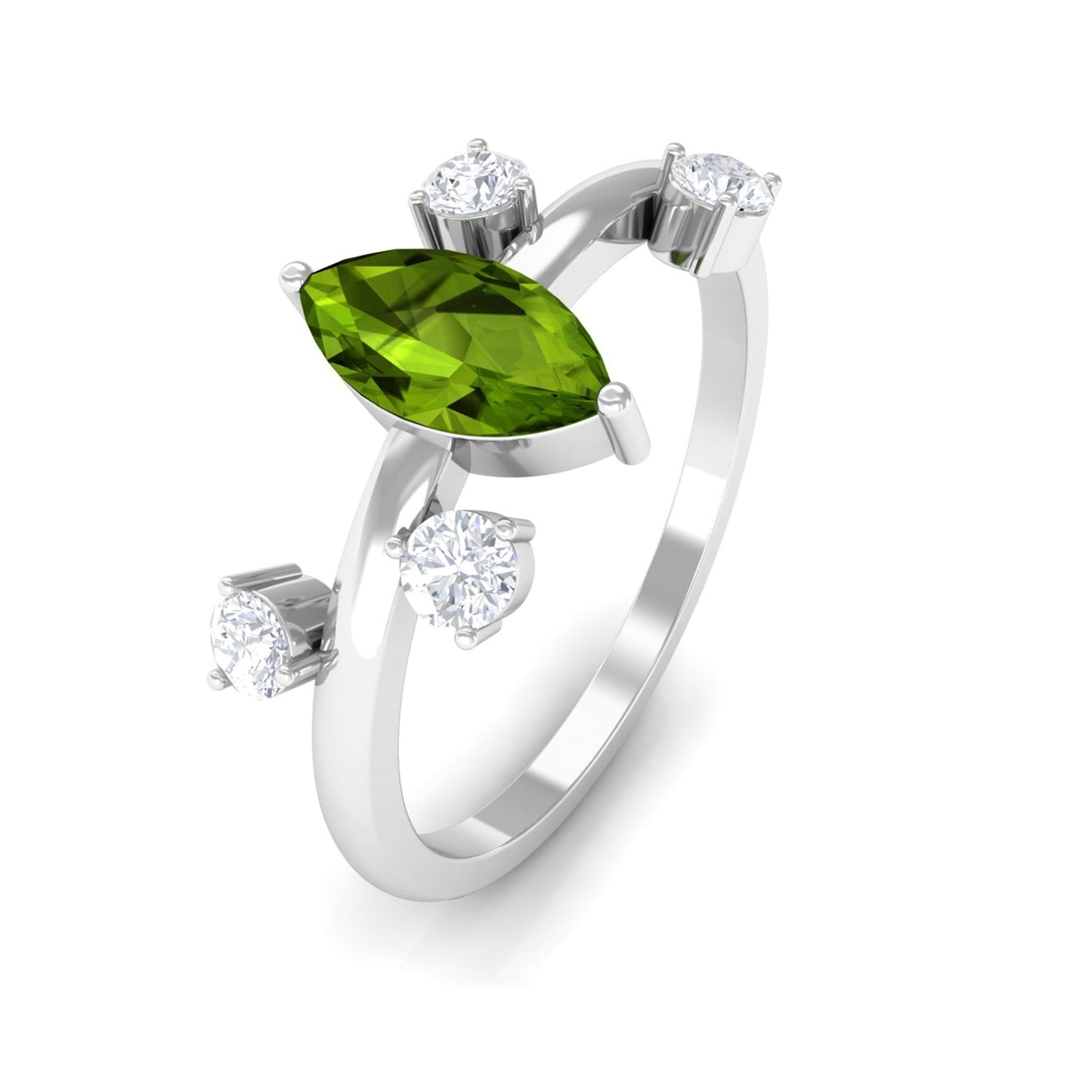 07 Carat Marquise Cut Peridot Scatter Ring with Diamond Stones