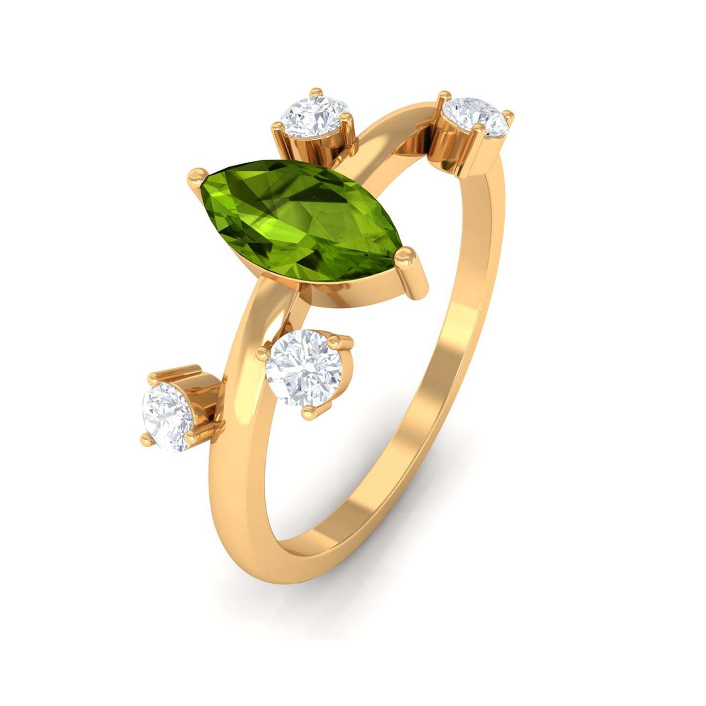 07 Carat Marquise Cut Peridot Scatter Ring with Diamond Stones