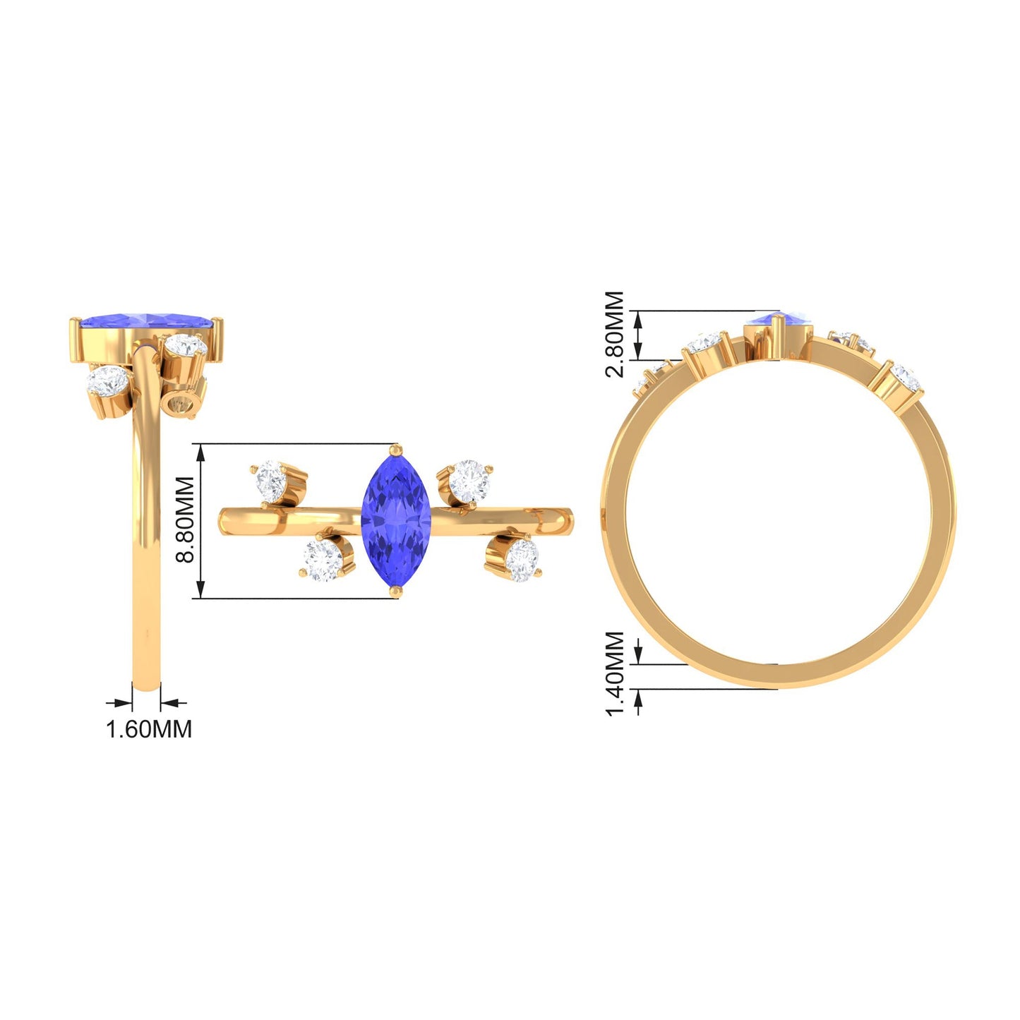 0.6 Carat Marquise Tanzanite Solitaire Ring with Scatter Diamond