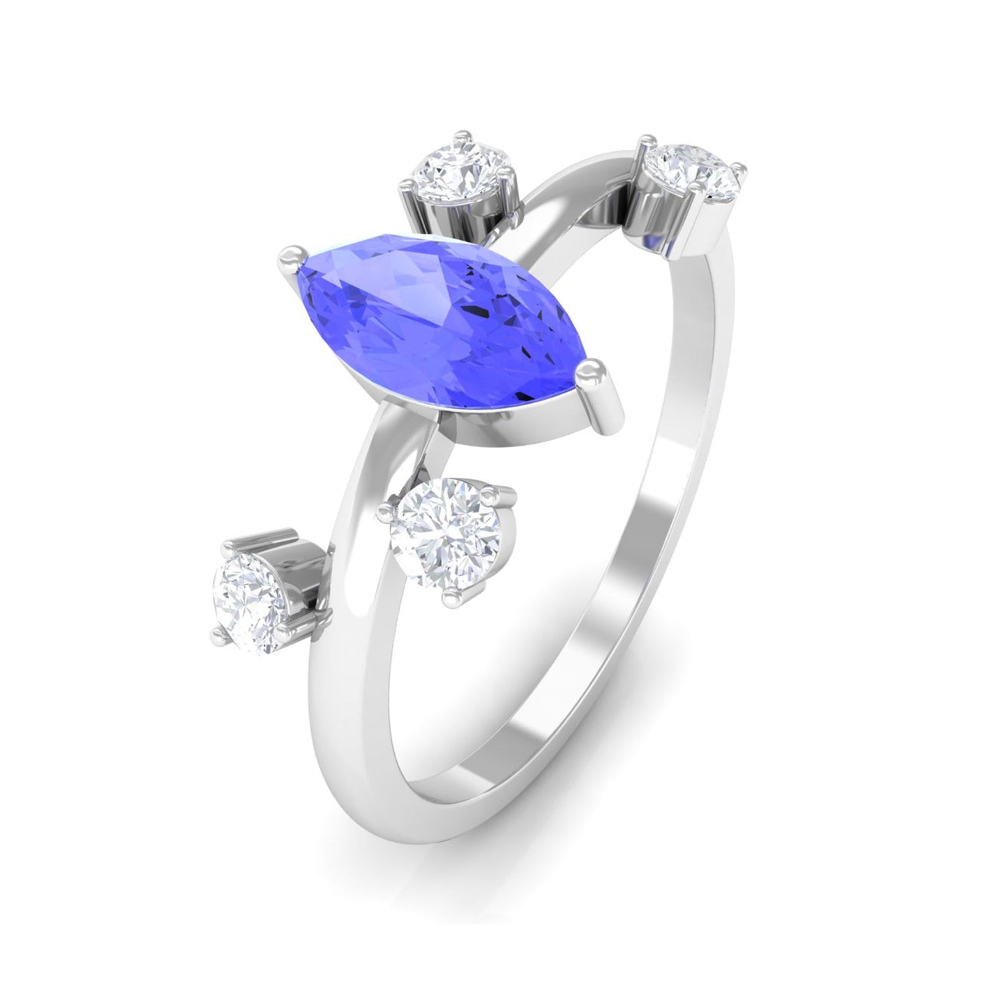 0.6 Carat Marquise Tanzanite Solitaire Ring with Scatter Diamond