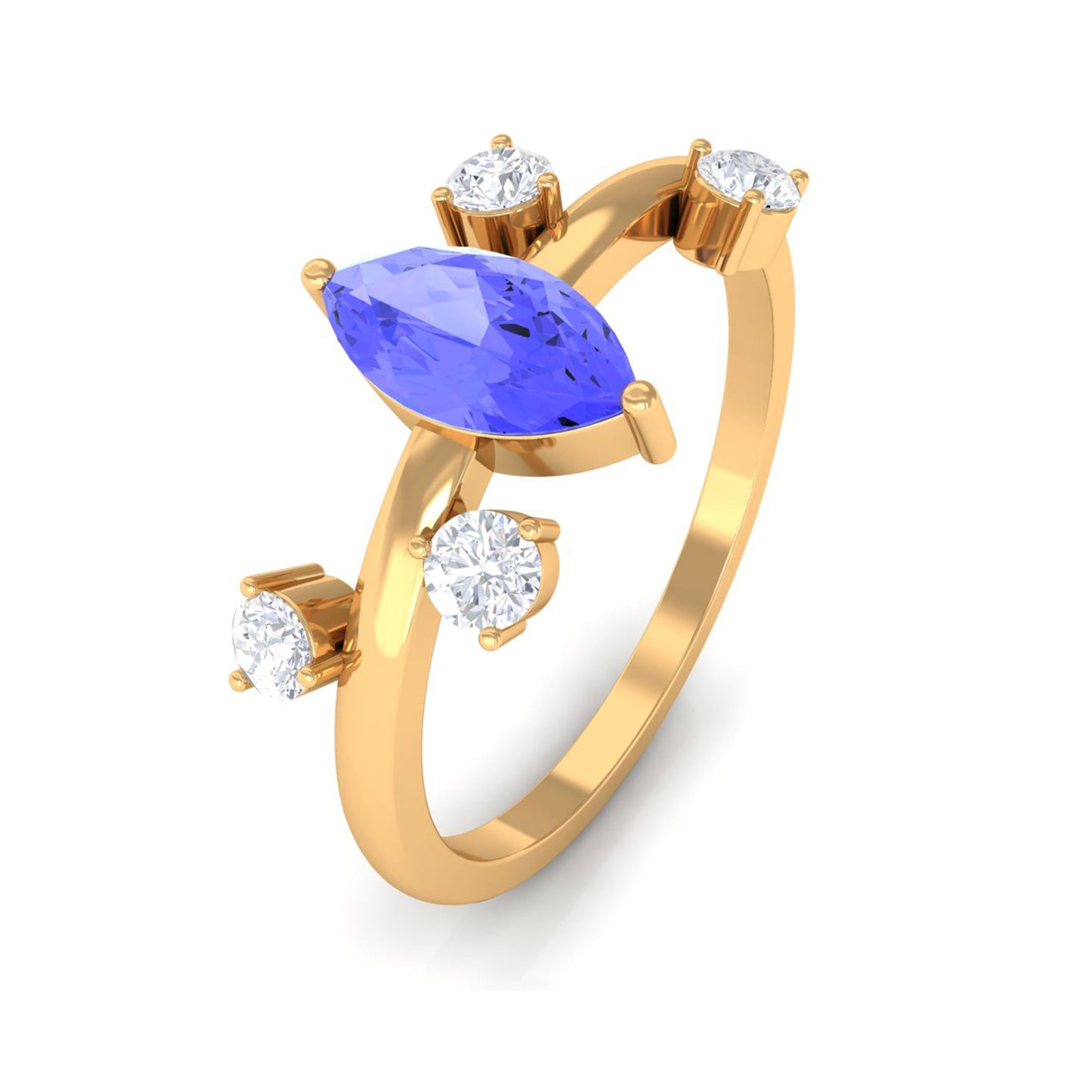 0.6 Carat Marquise Tanzanite Solitaire Ring with Scatter Diamond