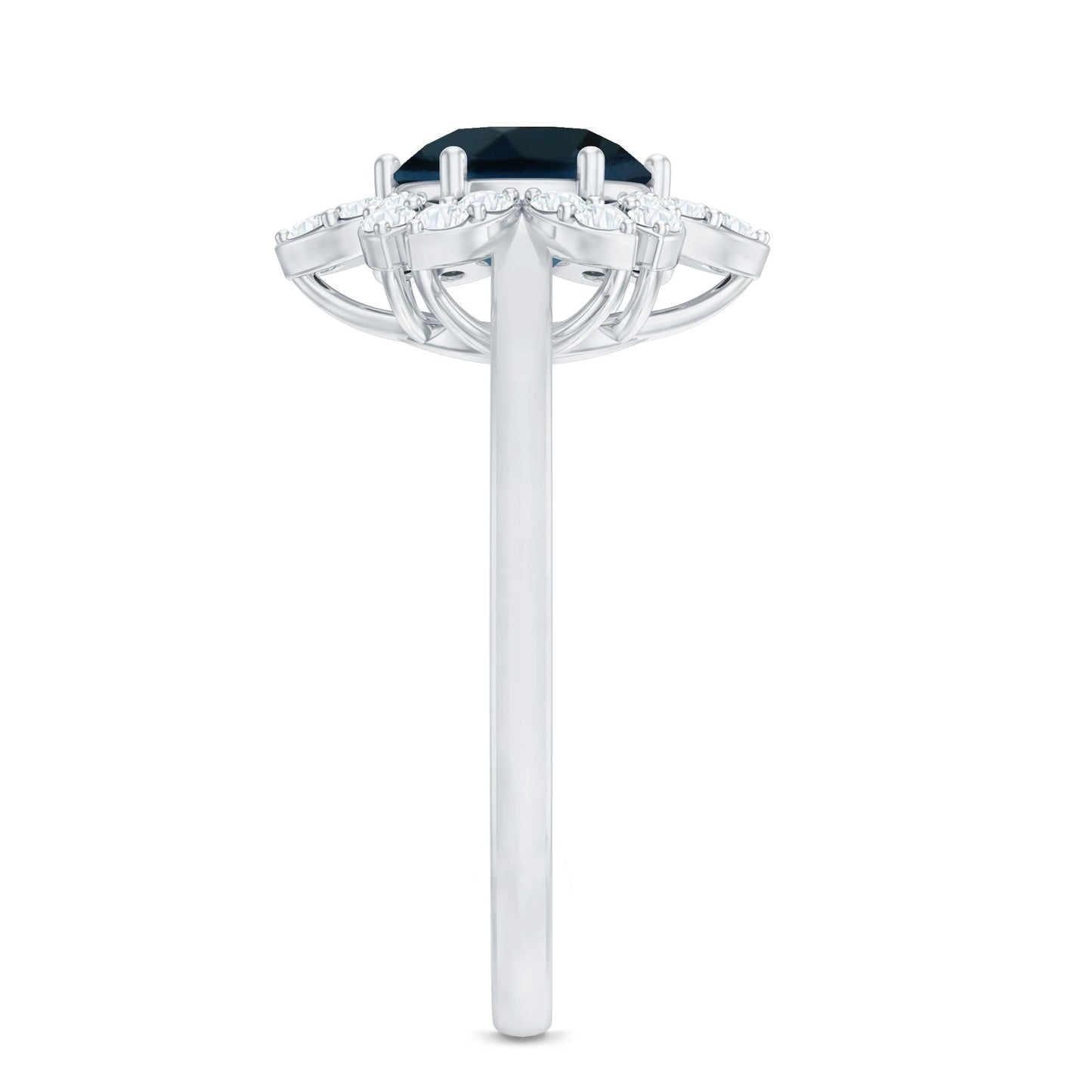 1.3 Carat Round London Blue Topaz Floral Engagement Ring with Diamond