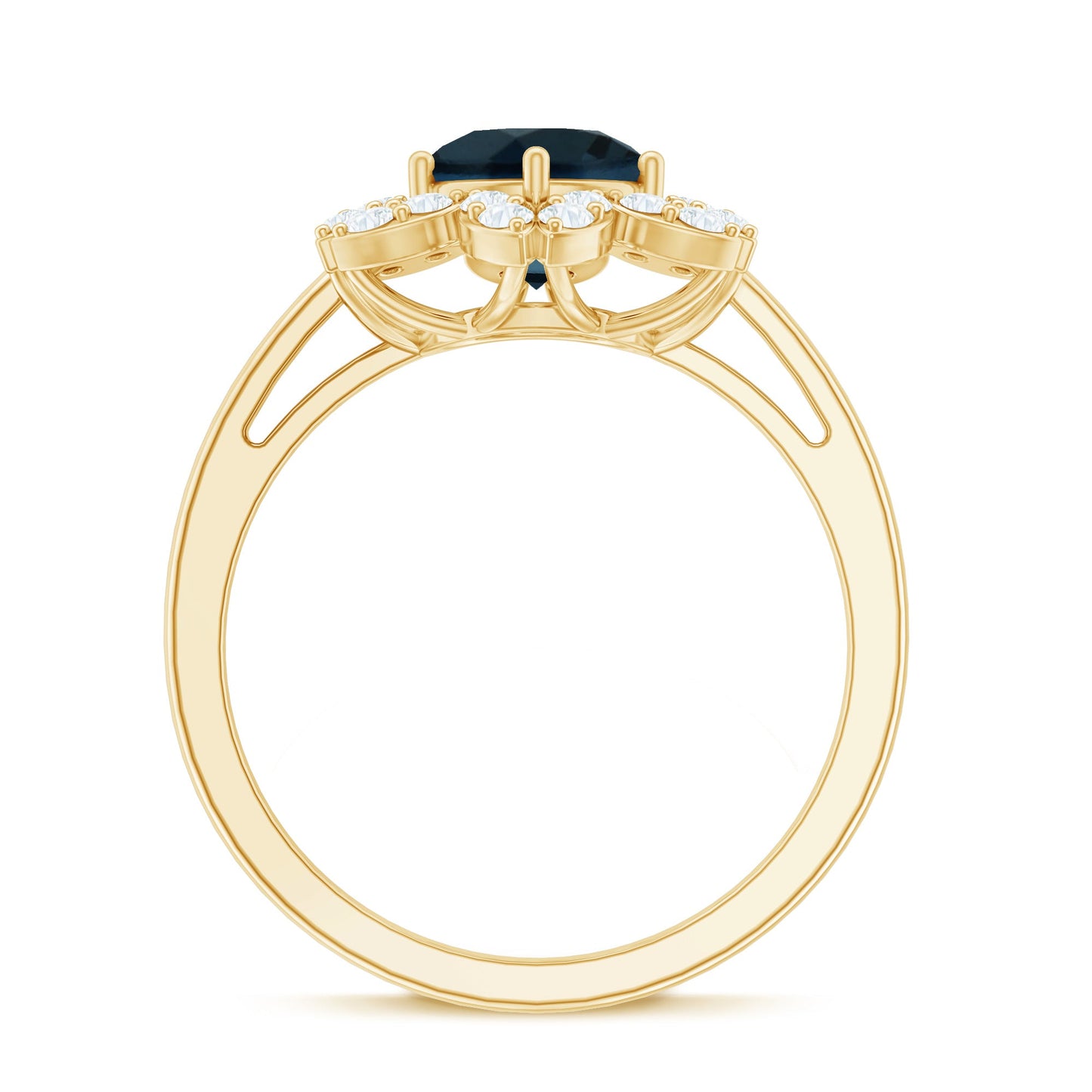 1.3 Carat Round London Blue Topaz Floral Engagement Ring with Diamond