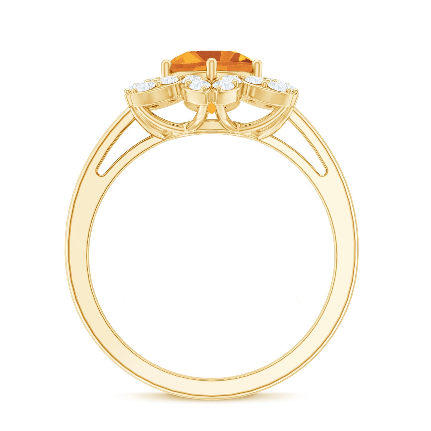 Natural Citrine Floral Engagement Ring with Diamond