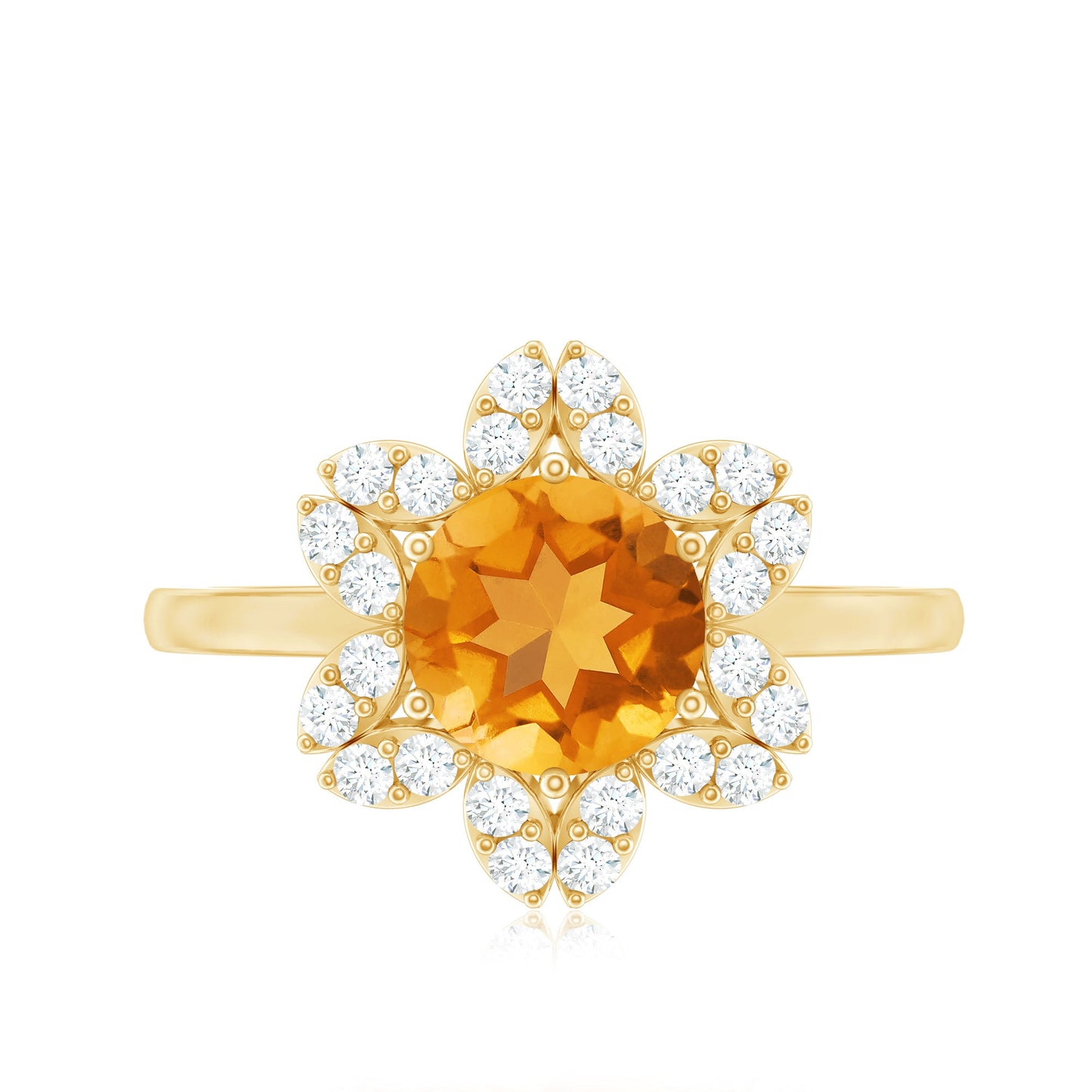 Natural Citrine Floral Engagement Ring with Diamond