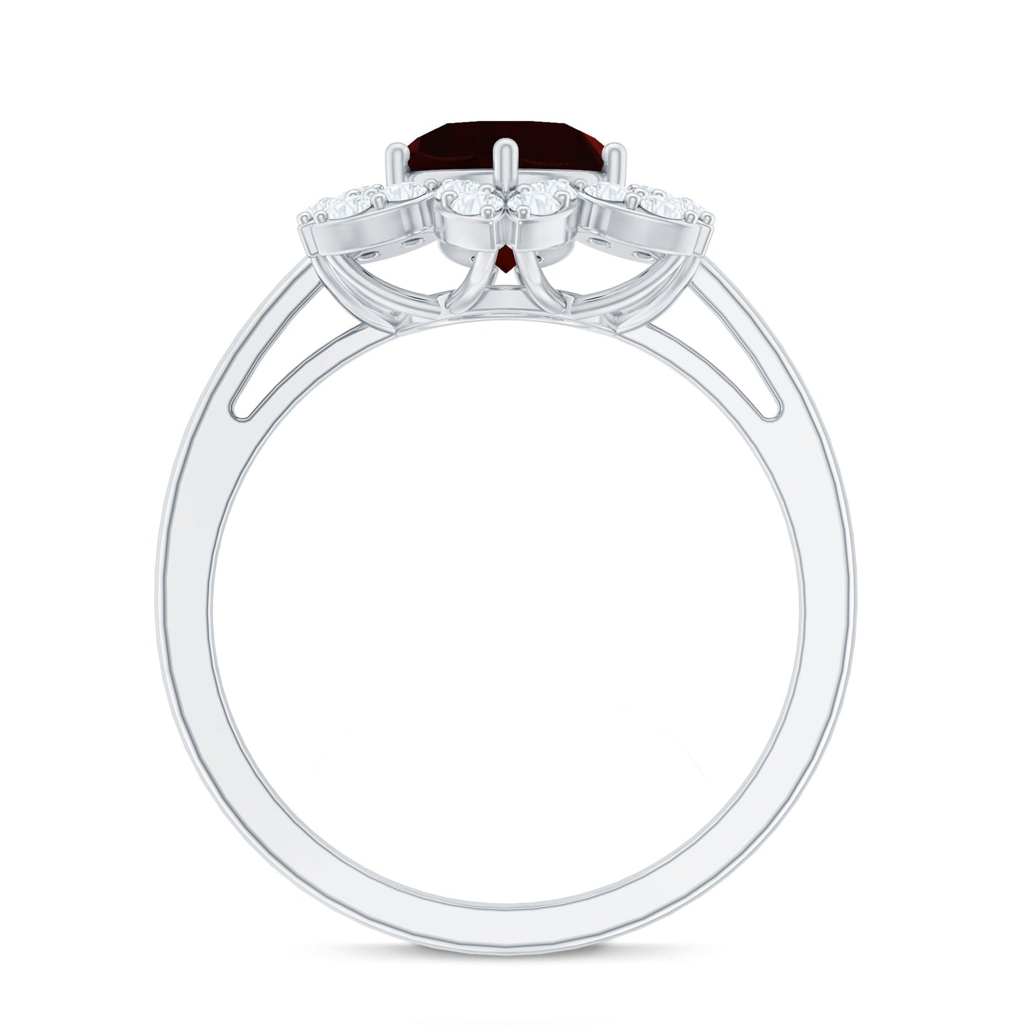 Certified Natural 2.3 Carat Garnet Flower Engagement Ring with Diamond