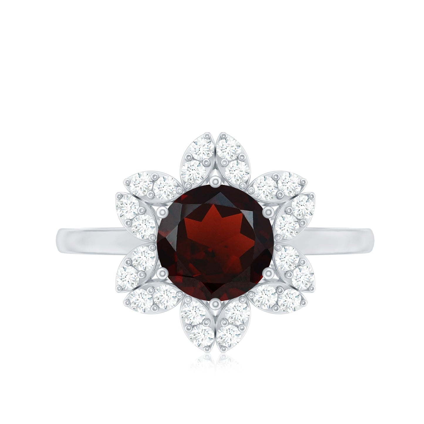 Certified Natural 2.3 Carat Garnet Flower Engagement Ring with Diamond