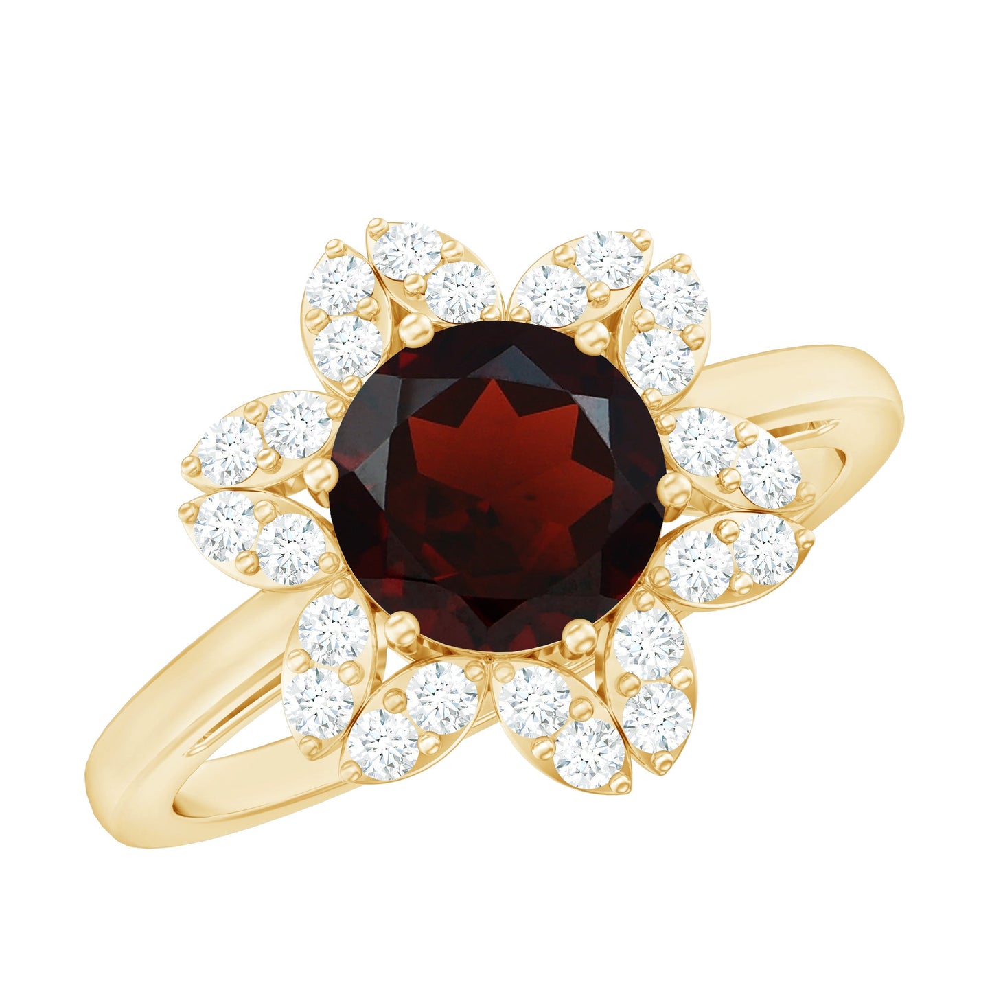 Certified Natural 2.3 Carat Garnet Flower Engagement Ring with Diamond