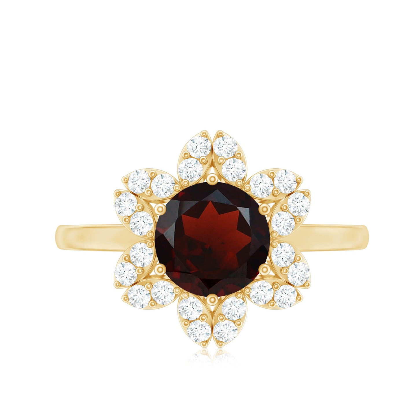 Certified Natural 2.3 Carat Garnet Flower Engagement Ring with Diamond