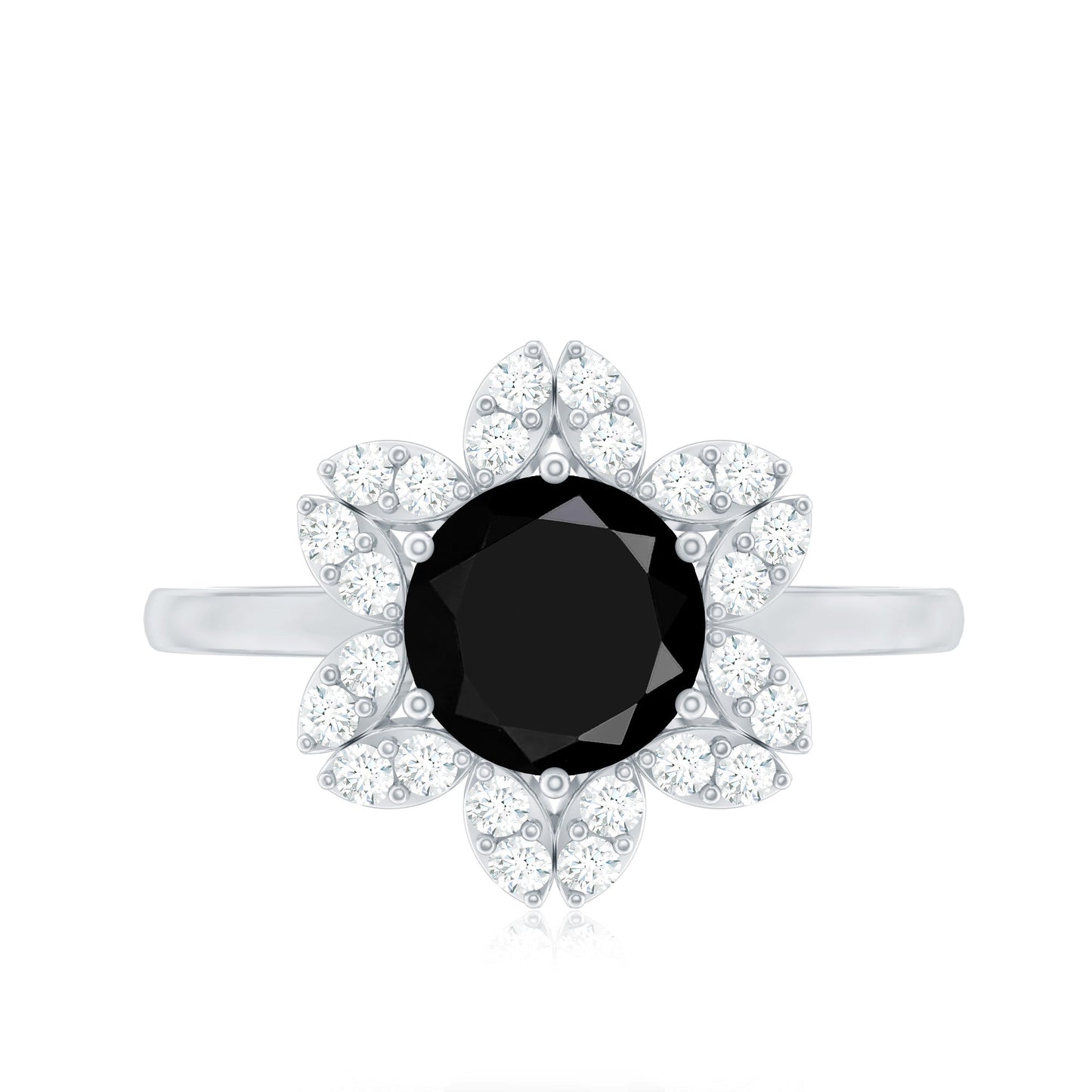 Certified 2 Carat Lab Grown Black and White Diamond Flower Engagement Ring