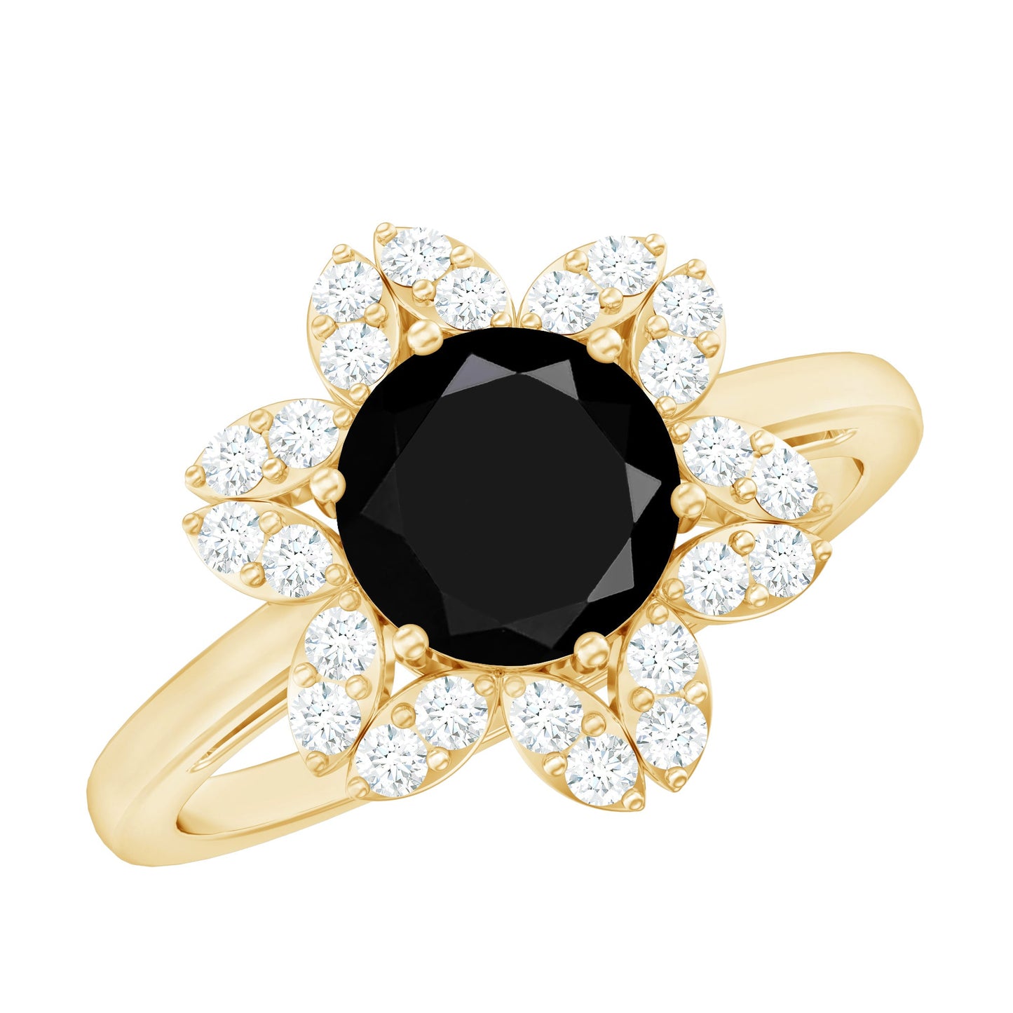 Certified 2 Carat Lab Grown Black and White Diamond Flower Engagement Ring