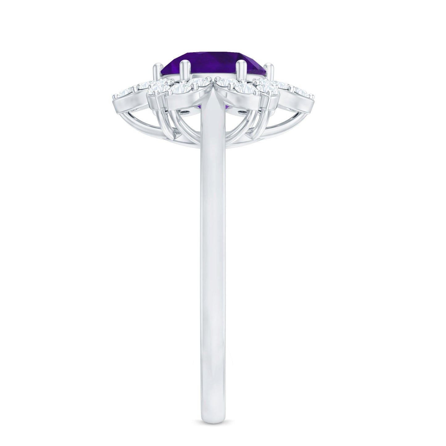 Round Amethyst Flower Engagement Ring with Diamond