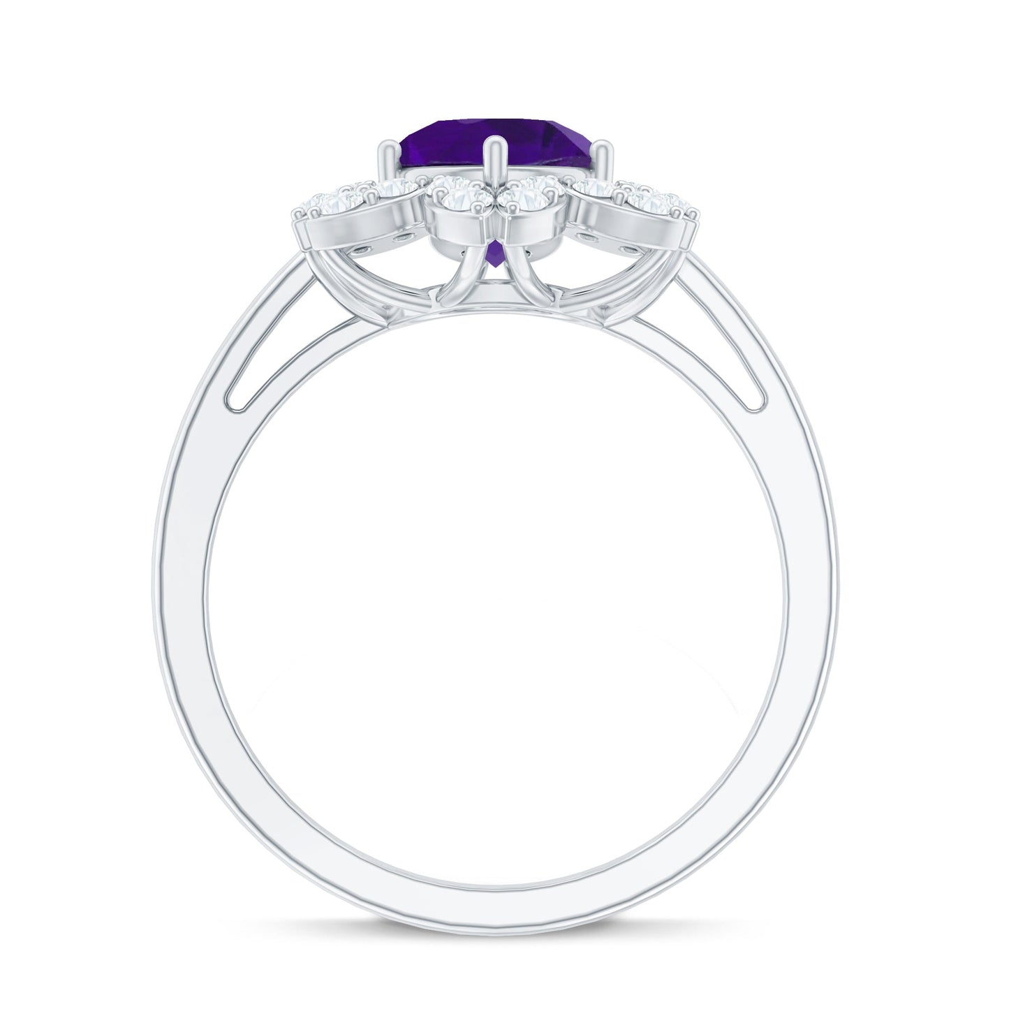 Round Amethyst Flower Engagement Ring with Diamond