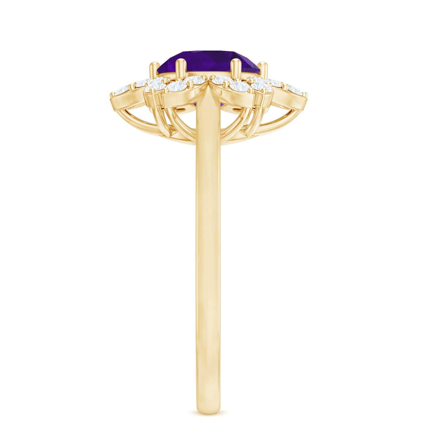 Round Amethyst Flower Engagement Ring with Diamond