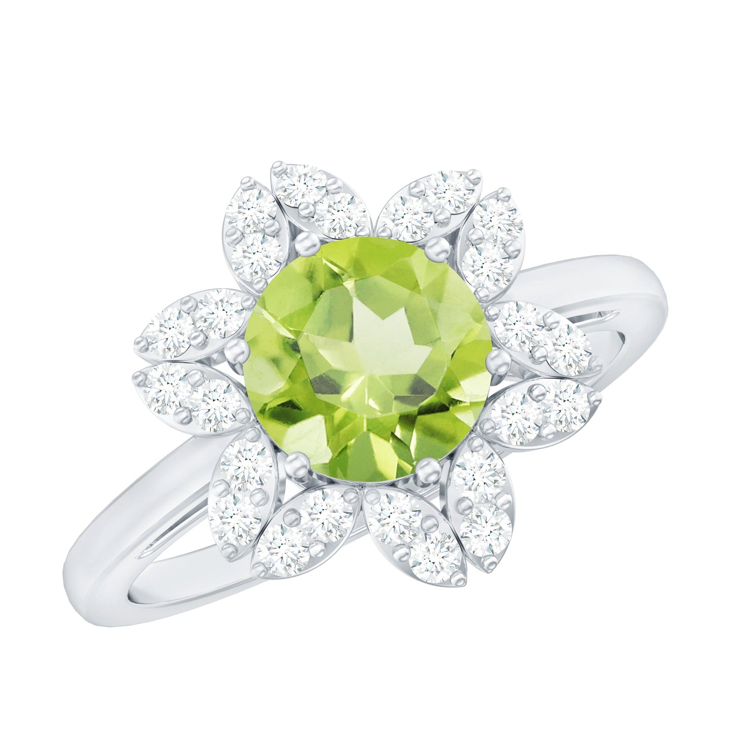 2 Carat Natural Peridot Flower Engagement Ring with Diamond
