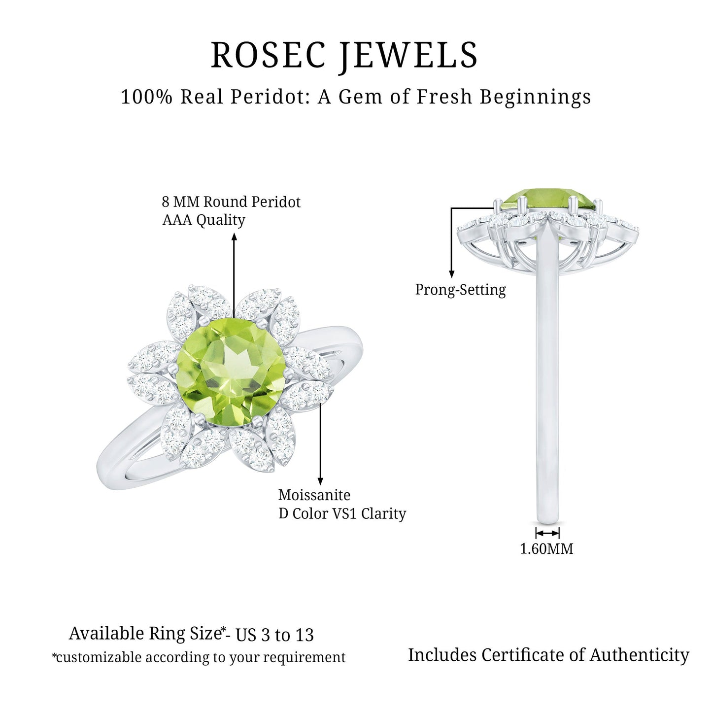 2 Carat Natural Peridot Flower Engagement Ring with Diamond