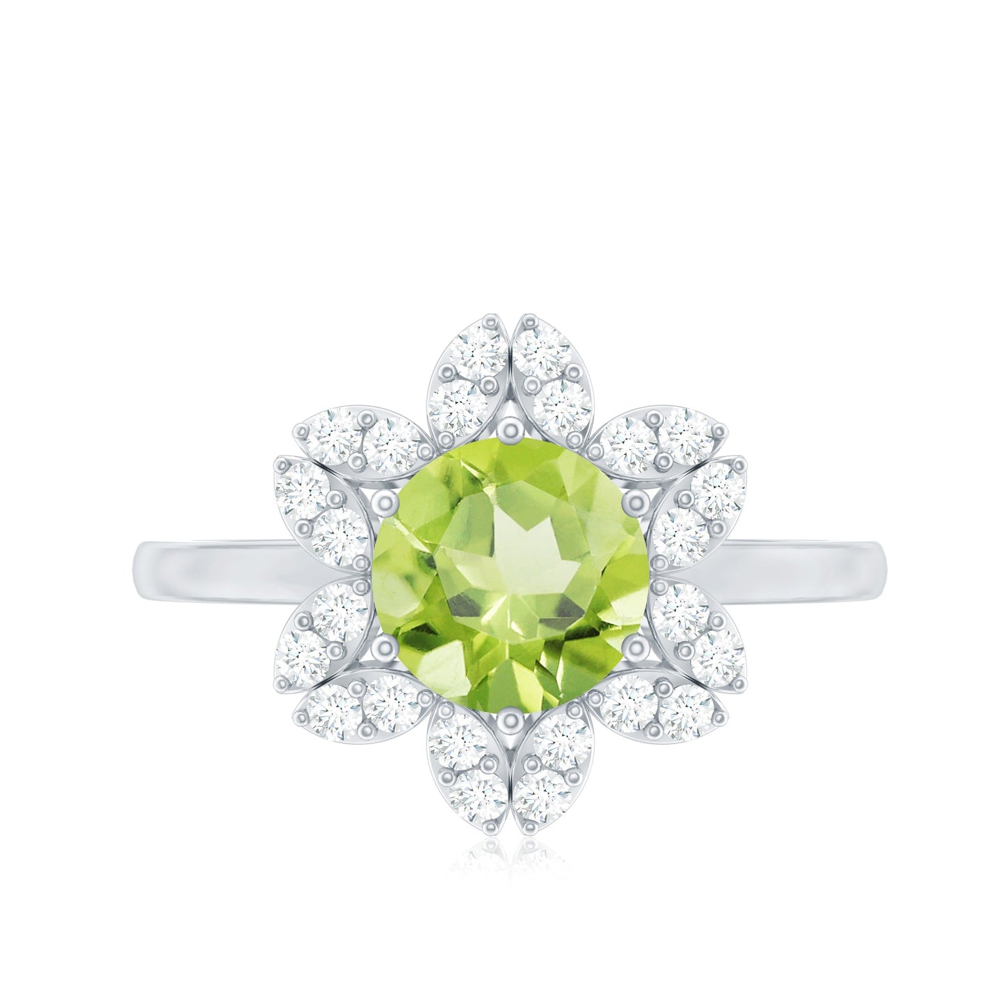 2 Carat Natural Peridot Flower Engagement Ring with Diamond