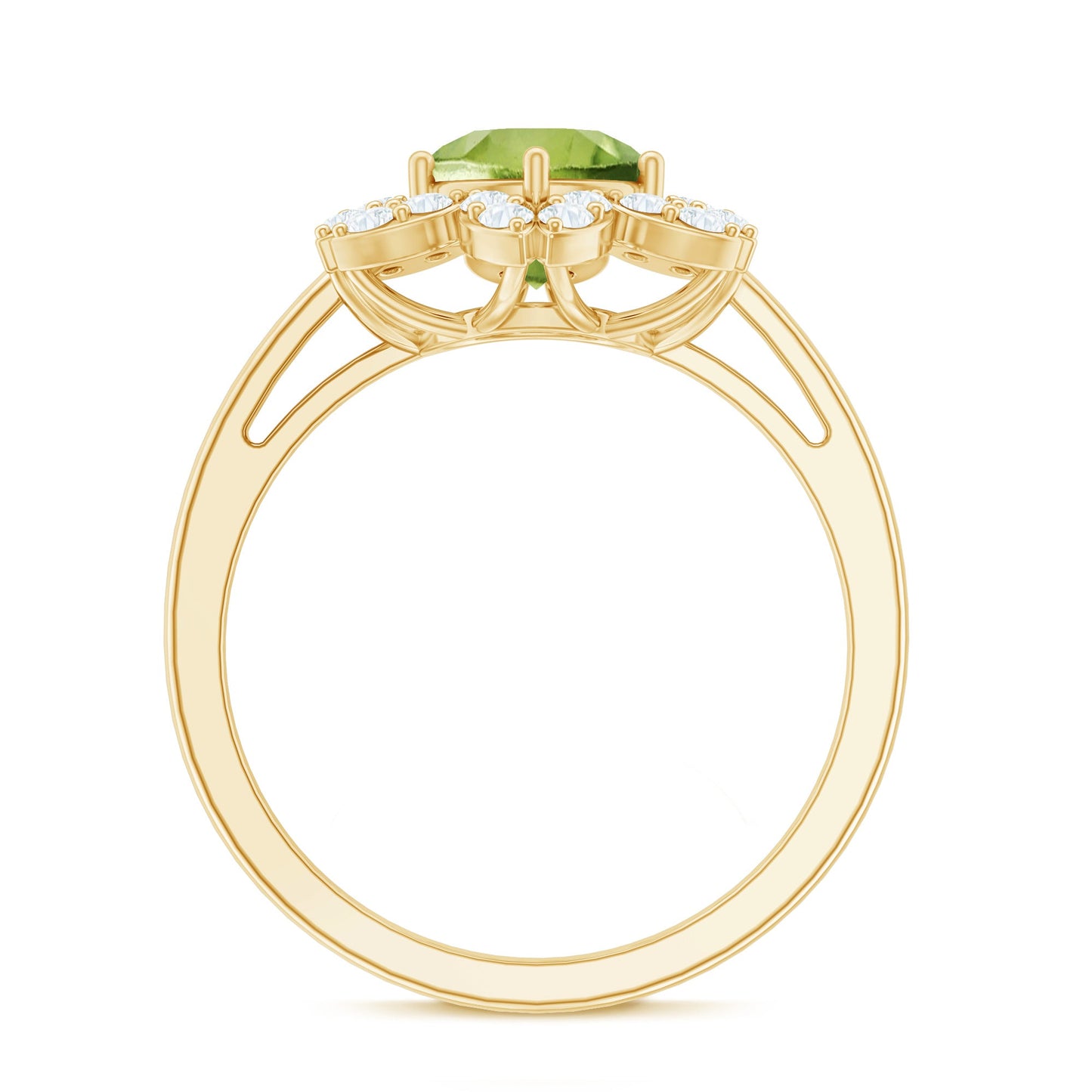 2 Carat Natural Peridot Flower Engagement Ring with Diamond