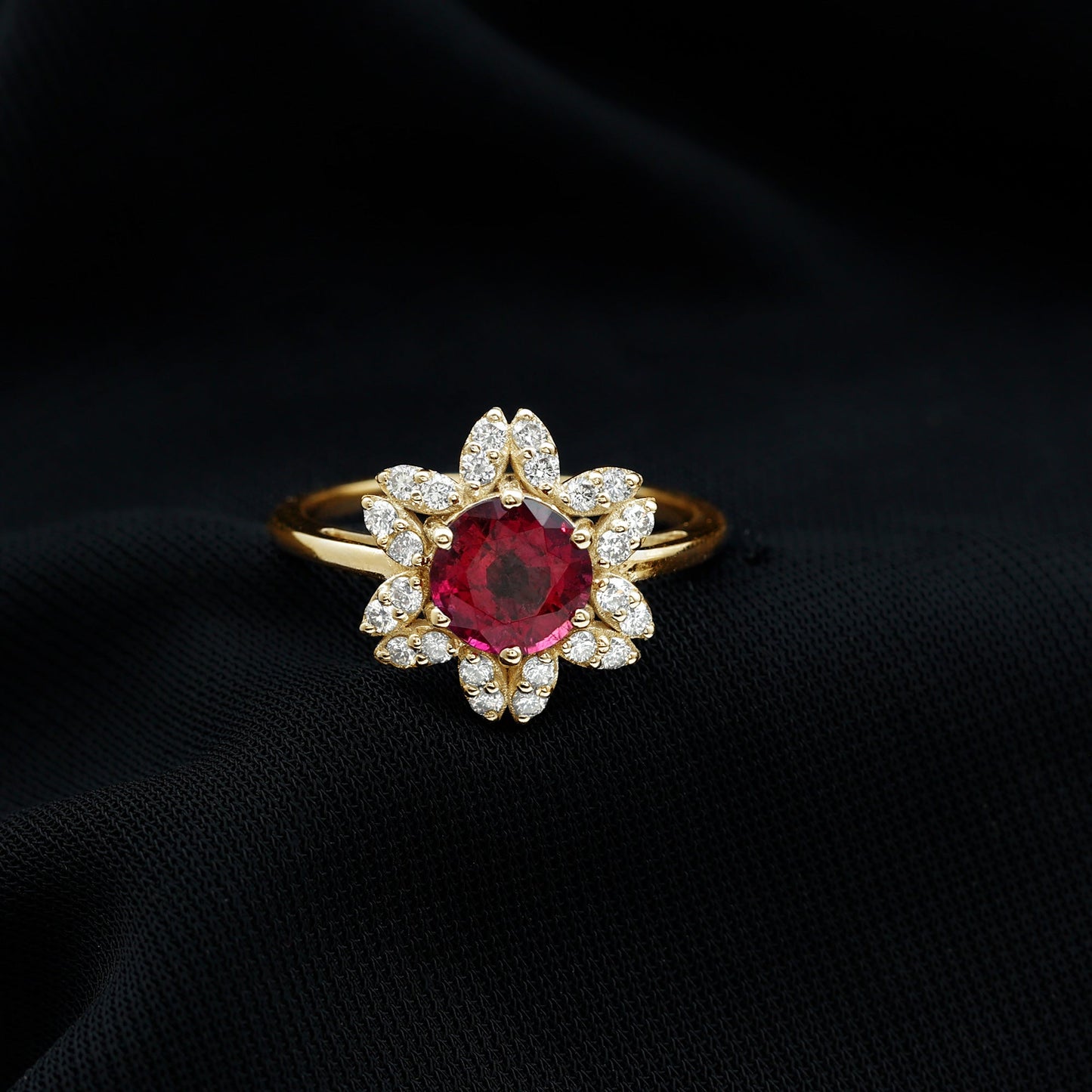 Real 1.2 Carat Round Pink Tourmaline Flower Engagement Ring with Diamond