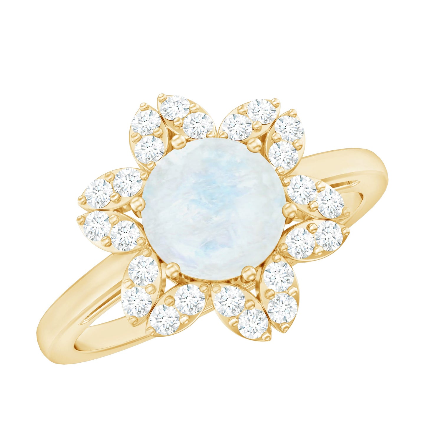0.85 CT Moonstone and Diamond Floral Halo Engagement Ring