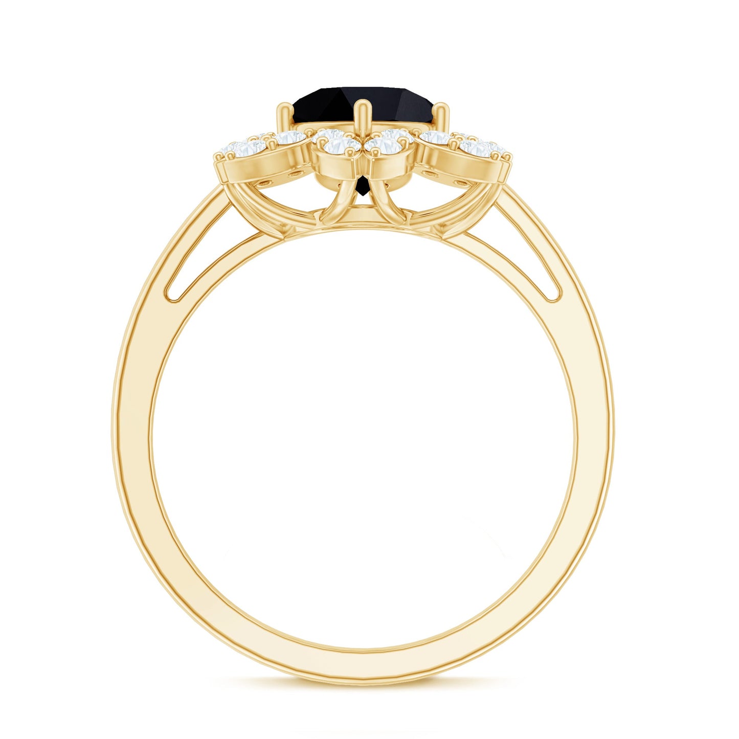Natural 2.6 Carat Black Spinel Flower Engagement Ring with Diamond