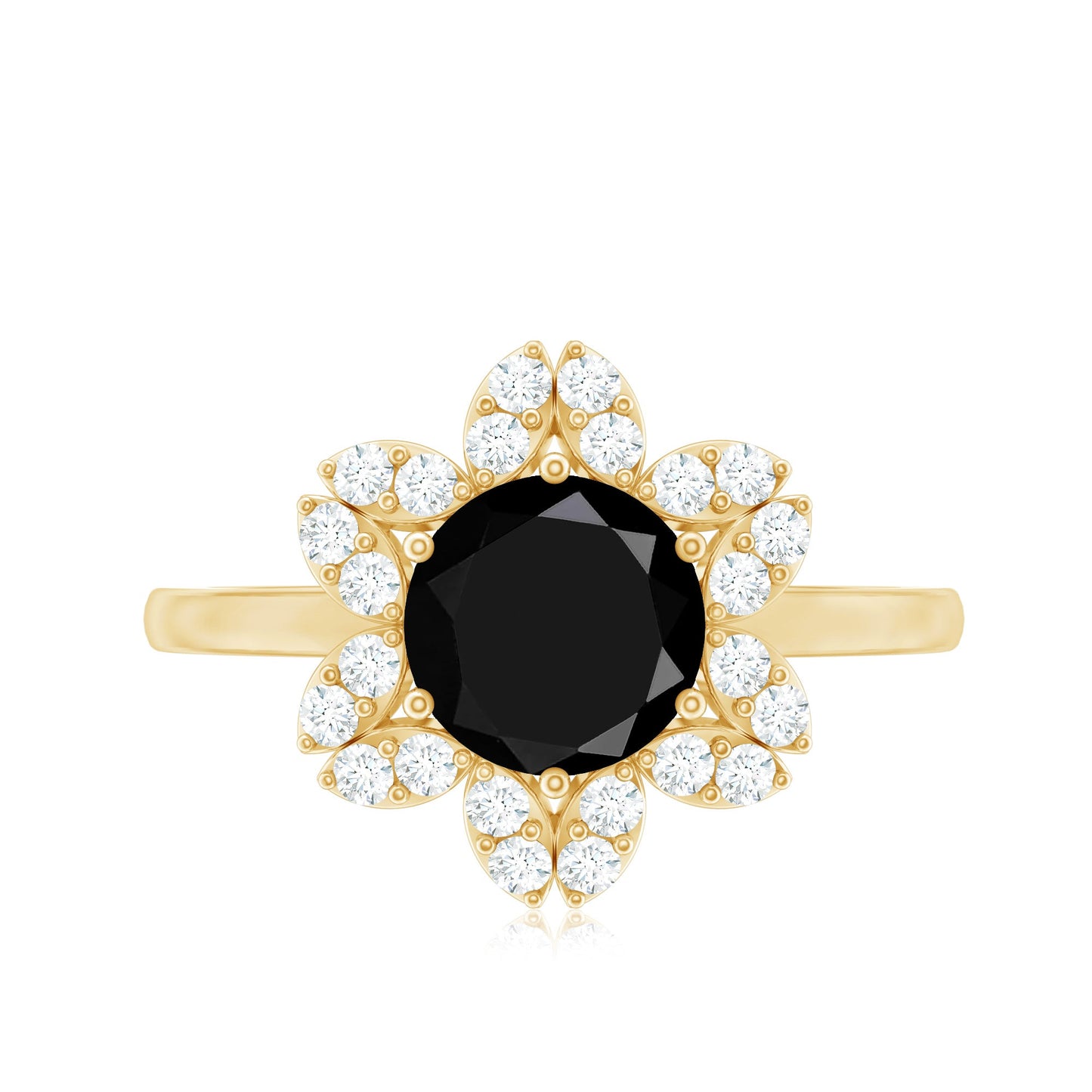 Natural 2.6 Carat Black Spinel Flower Engagement Ring with Diamond