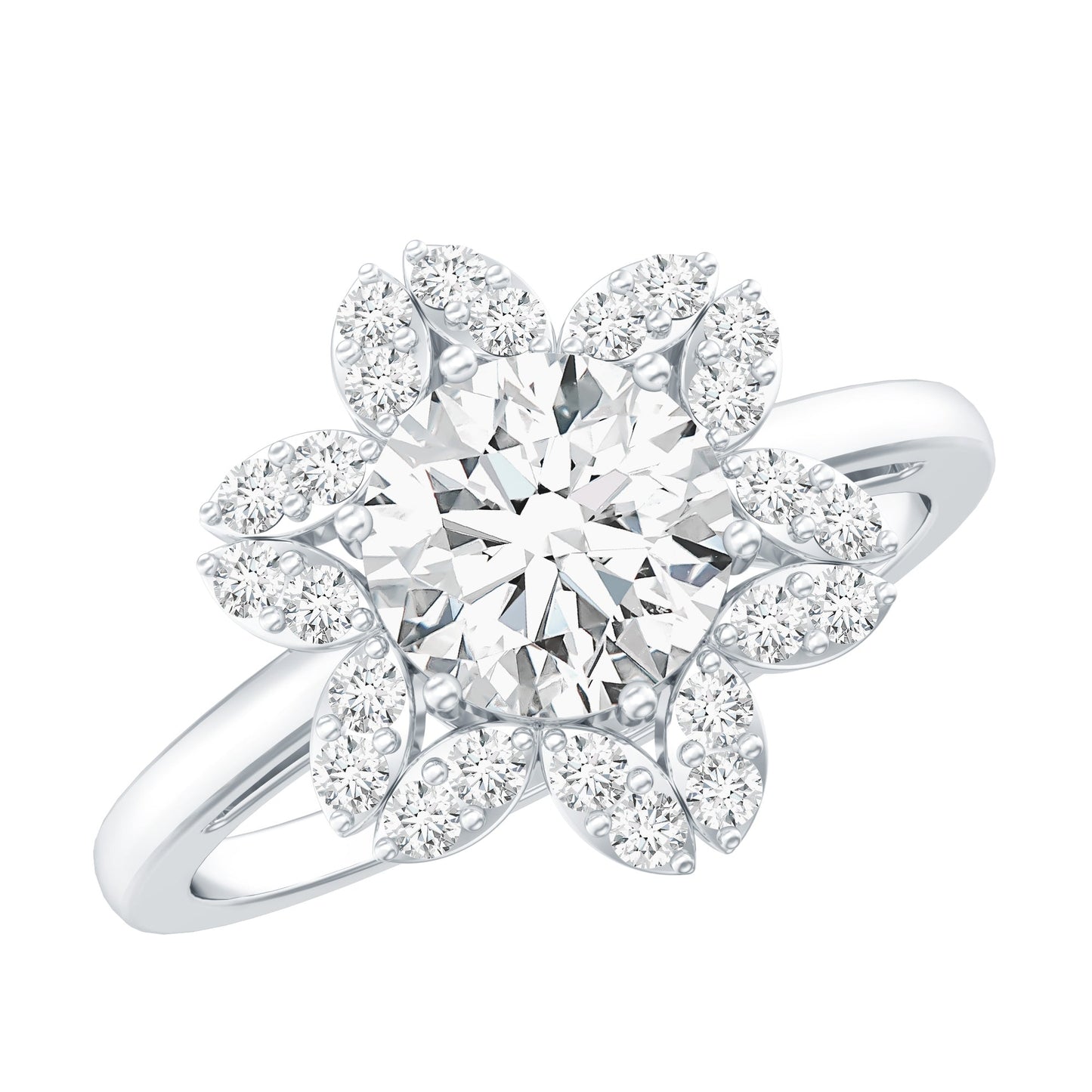 Certified Moissanite Flower Halo Engagement Ring for Women