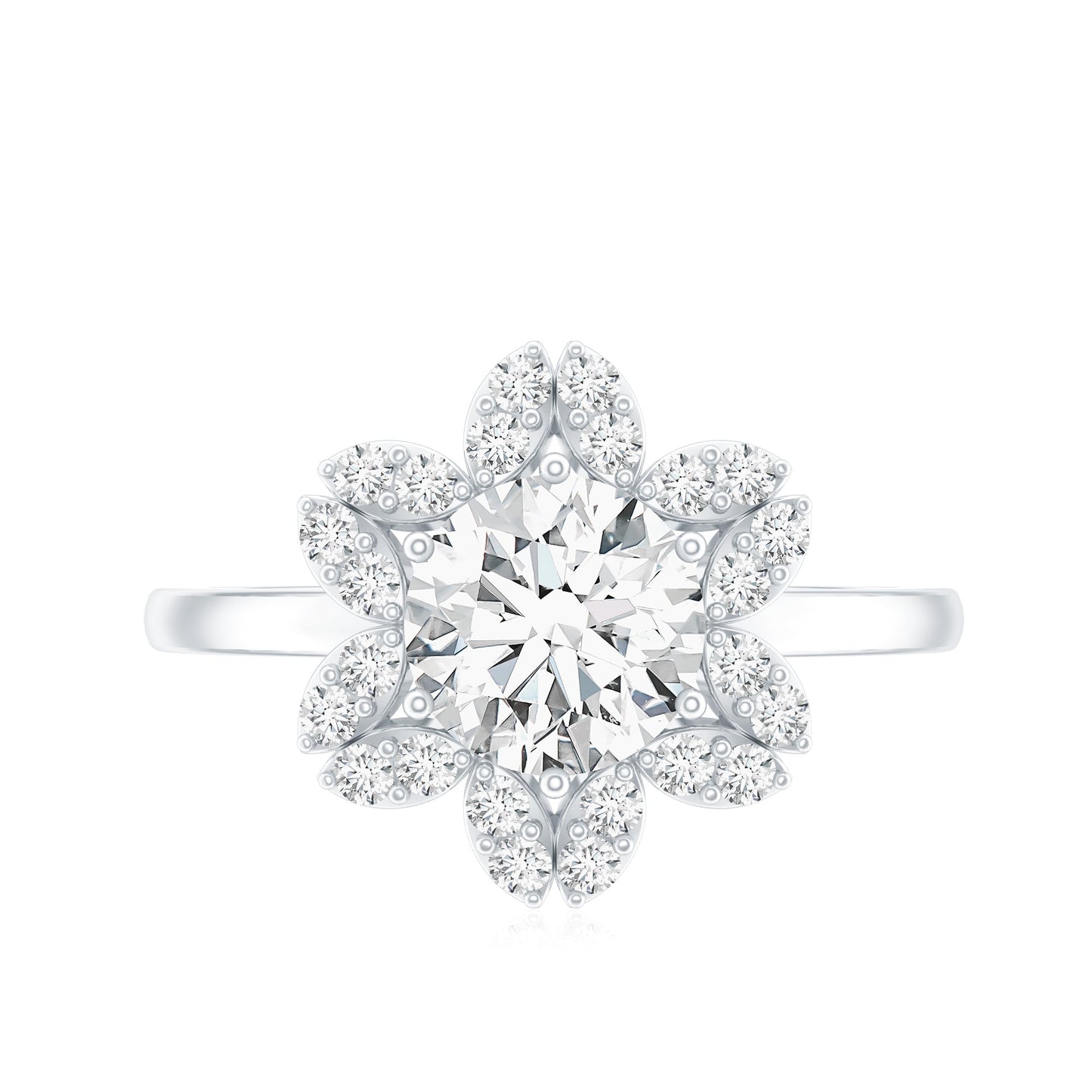 Certified Moissanite Flower Halo Engagement Ring for Women