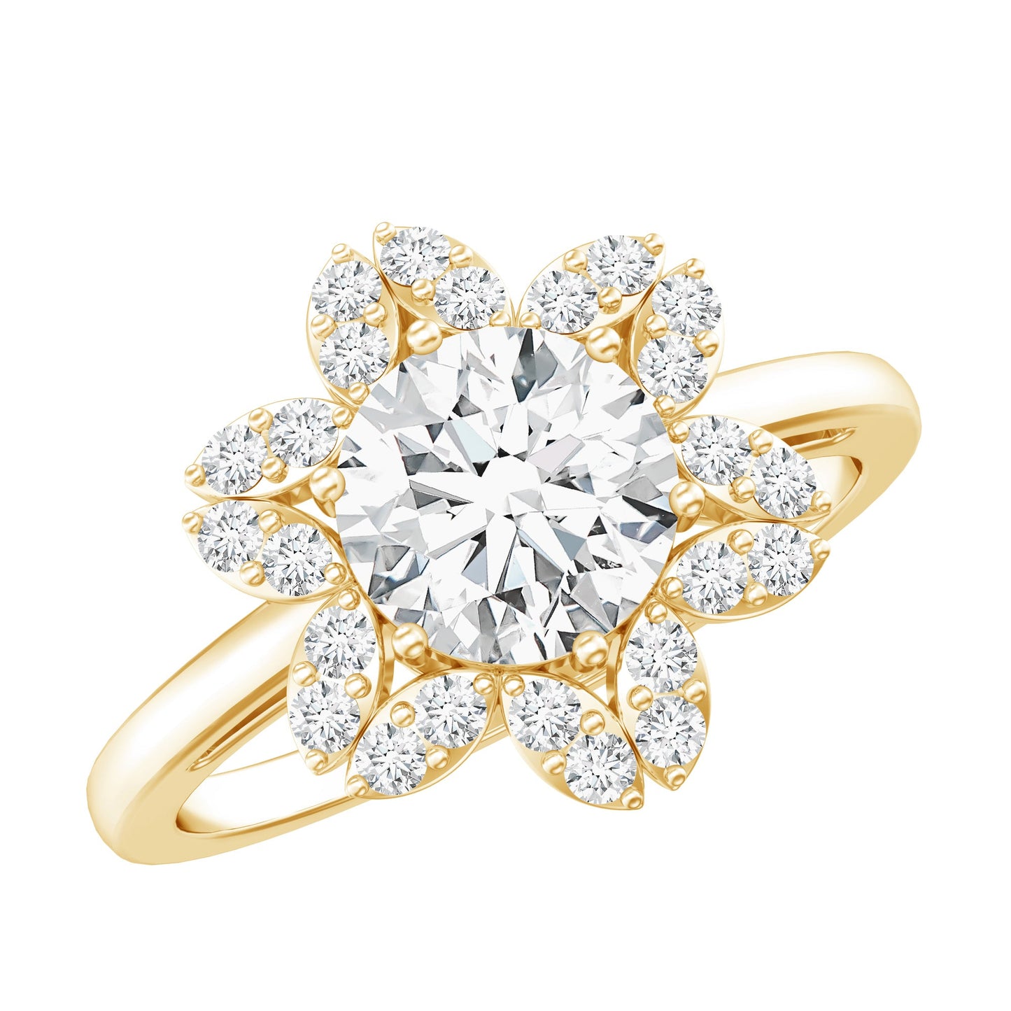 Certified Moissanite Flower Halo Engagement Ring for Women