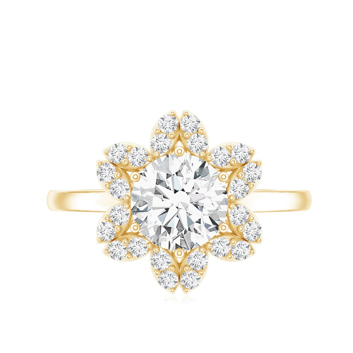 Certified Moissanite Flower Halo Engagement Ring for Women