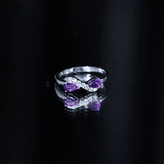 Pear Shaped Amethyst Infinity Promise Ring with Diamond