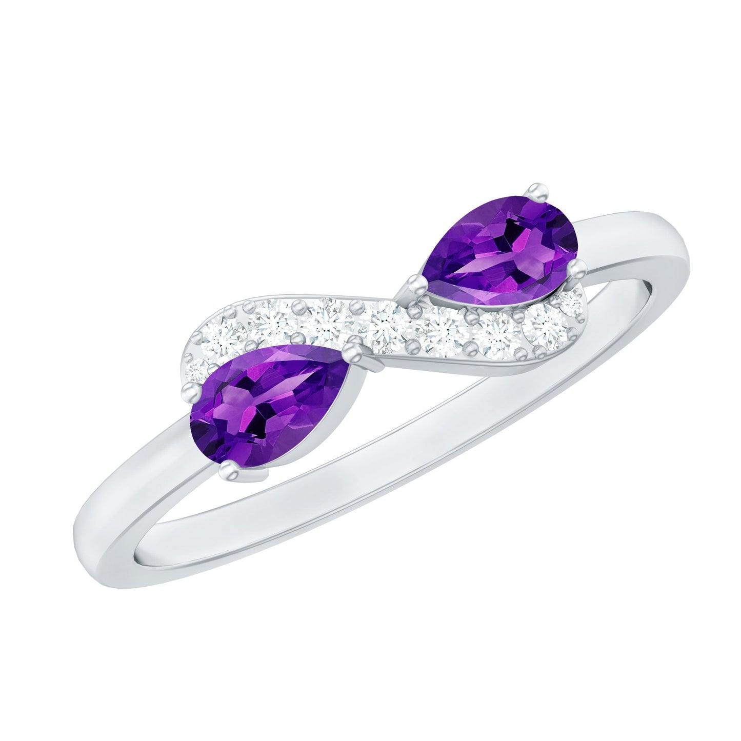 Pear Shaped Amethyst Infinity Promise Ring with Diamond