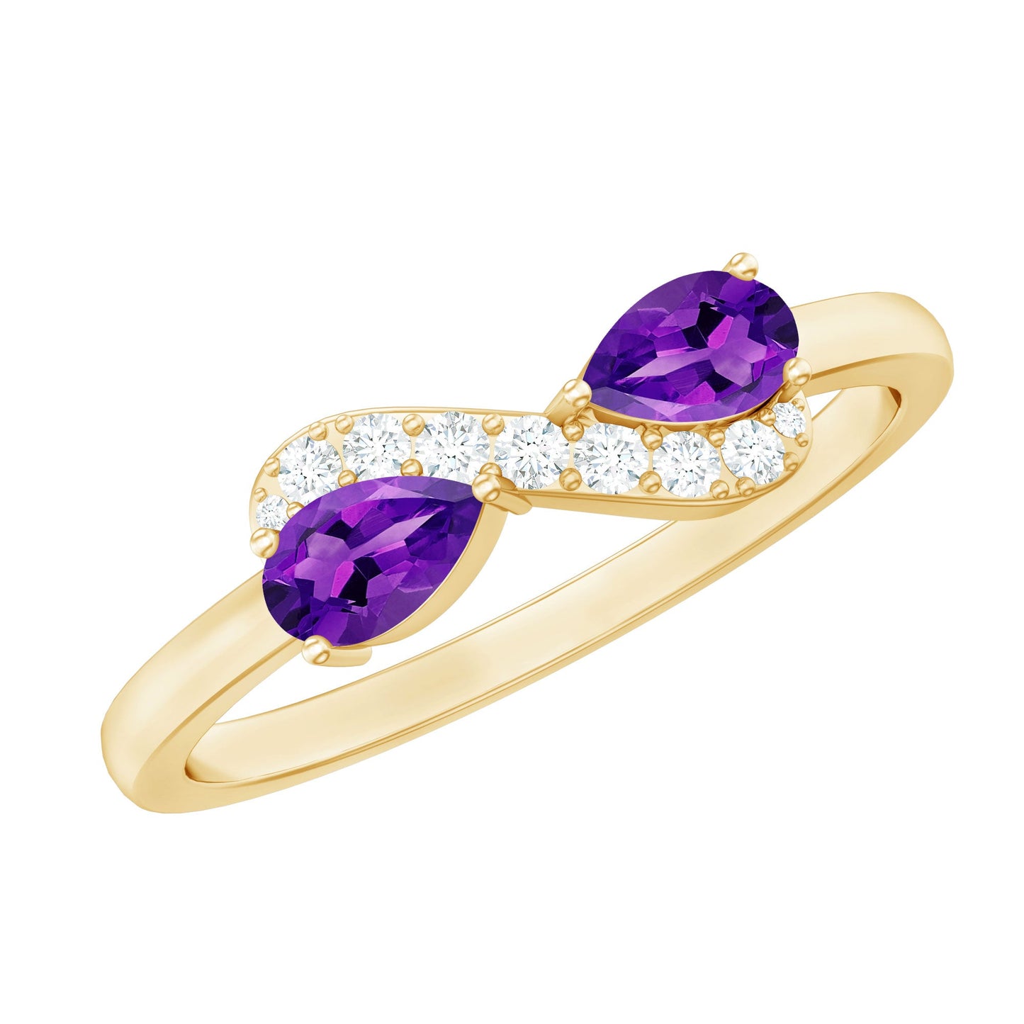 Pear Shaped Amethyst Infinity Promise Ring with Diamond