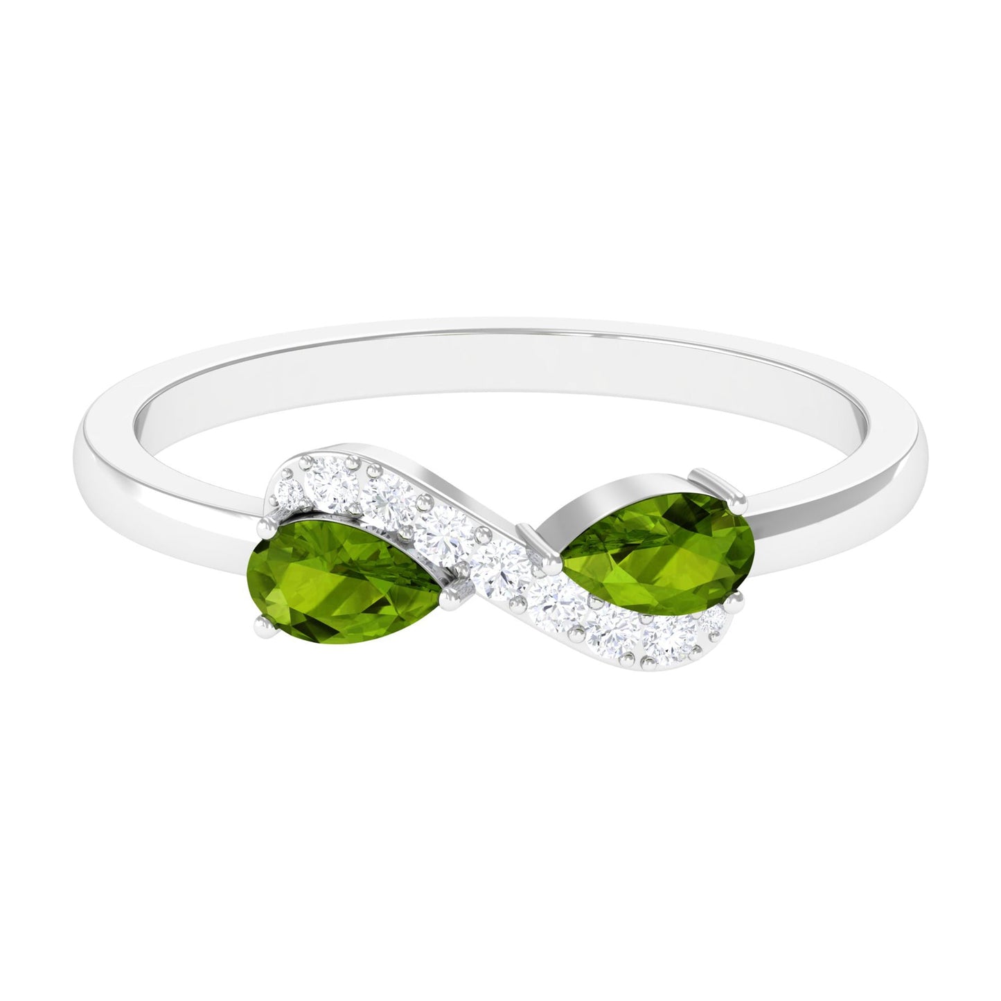 Real Pear Shape Peridot 2 Stone Promise Ring with Diamond