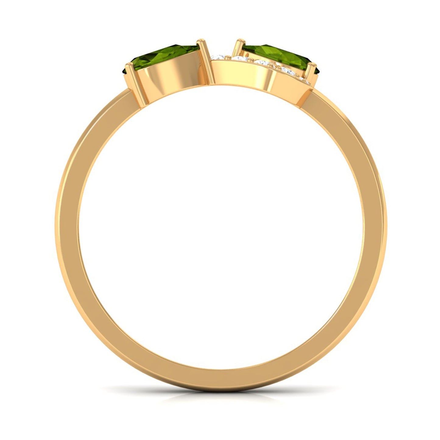 Real Pear Shape Peridot 2 Stone Promise Ring with Diamond