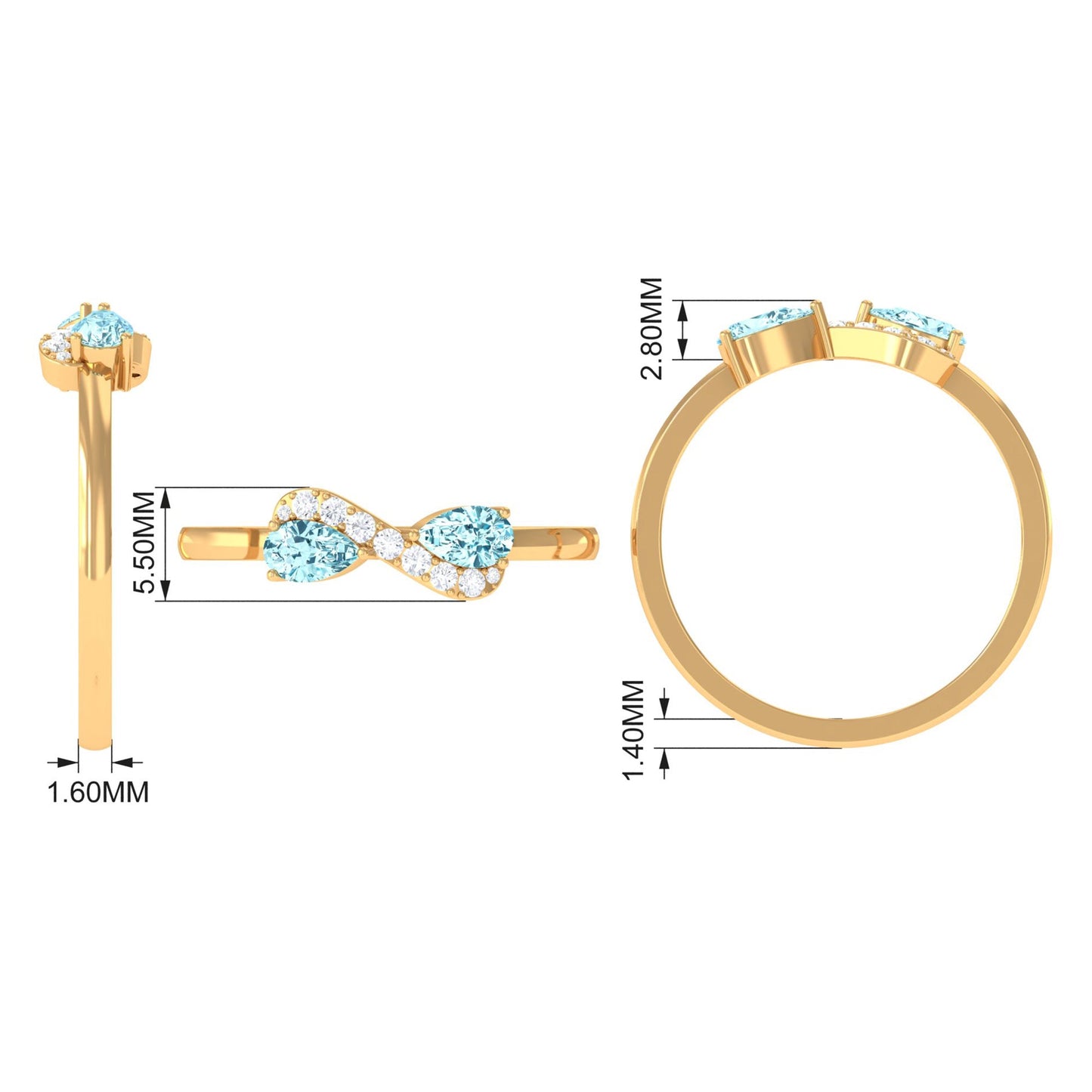 0.7 Carat Pear Aquamarine Infinity Promise Ring with Diamond