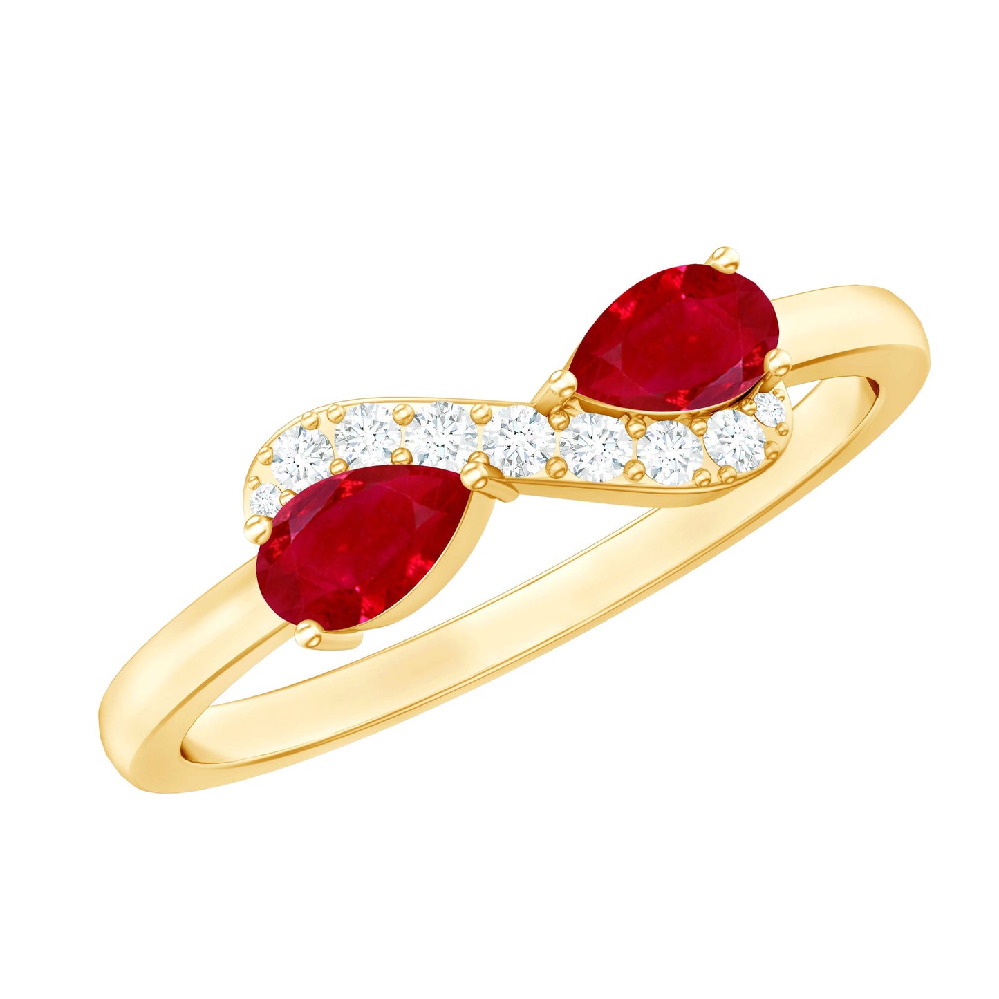Natural Pear Shape Ruby Toi Et Moi Promise Ring with Diamond