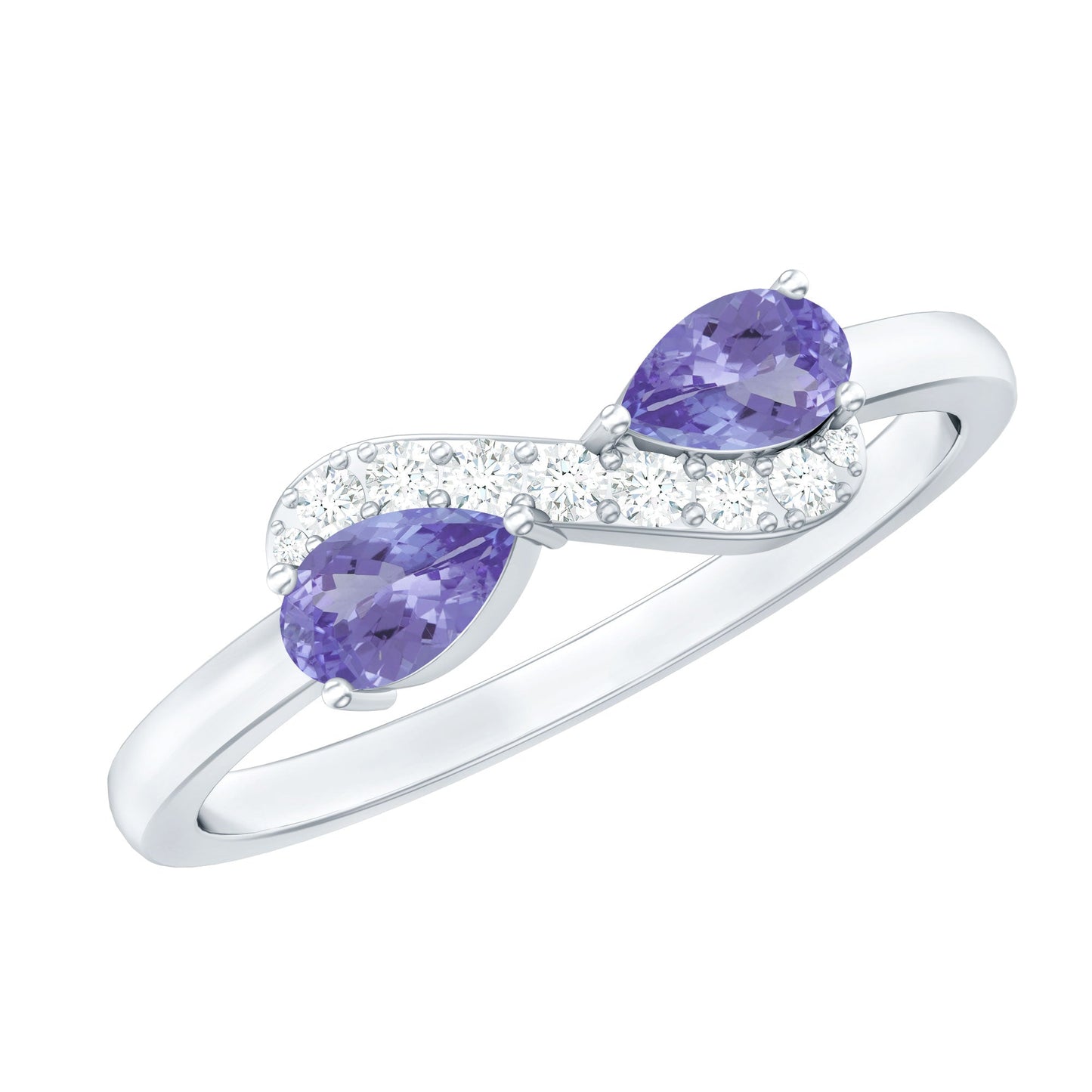 Real Tanzanite 2 Stone Promise Ring with Diamond