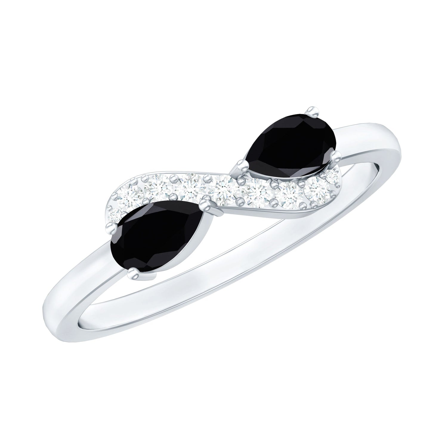 Natural Black Spinel Diamond 2 Stone Promise Ring in East West Style