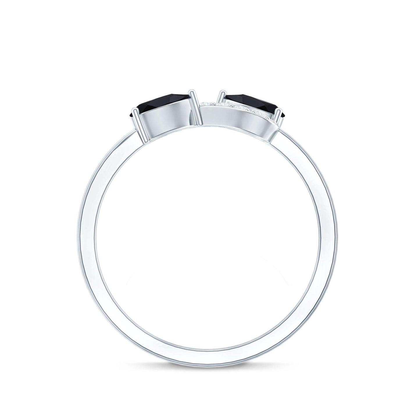 Natural Black Spinel Diamond 2 Stone Promise Ring in East West Style