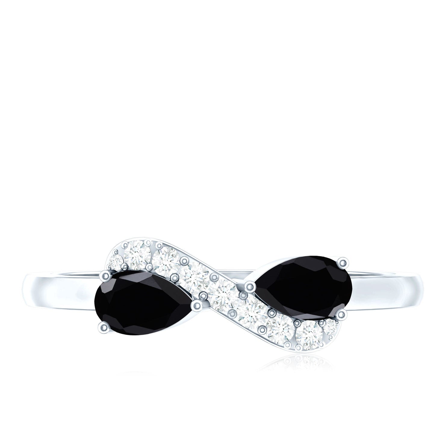 Natural Black Spinel Diamond 2 Stone Promise Ring in East West Style