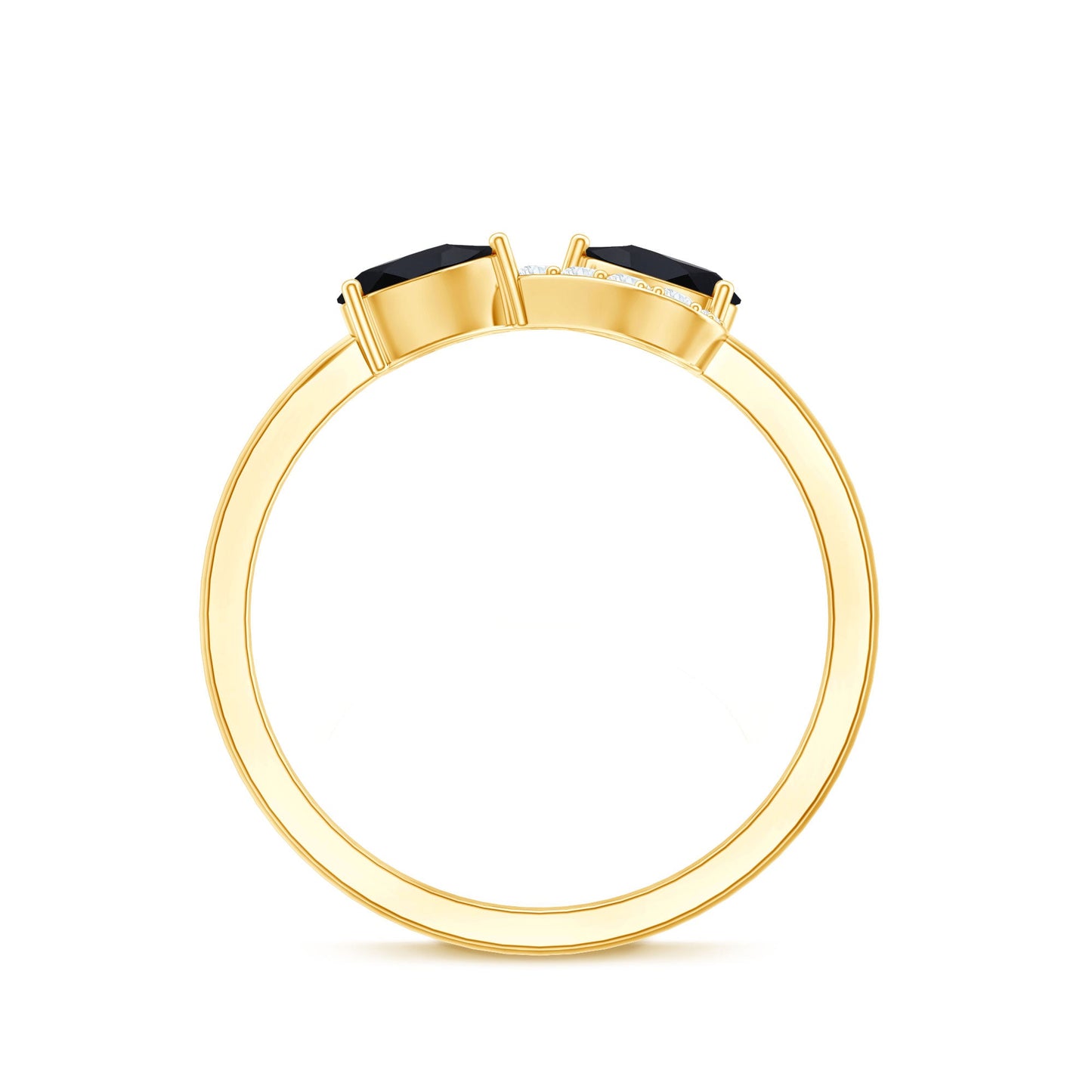 Natural Black Spinel Diamond 2 Stone Promise Ring in East West Style