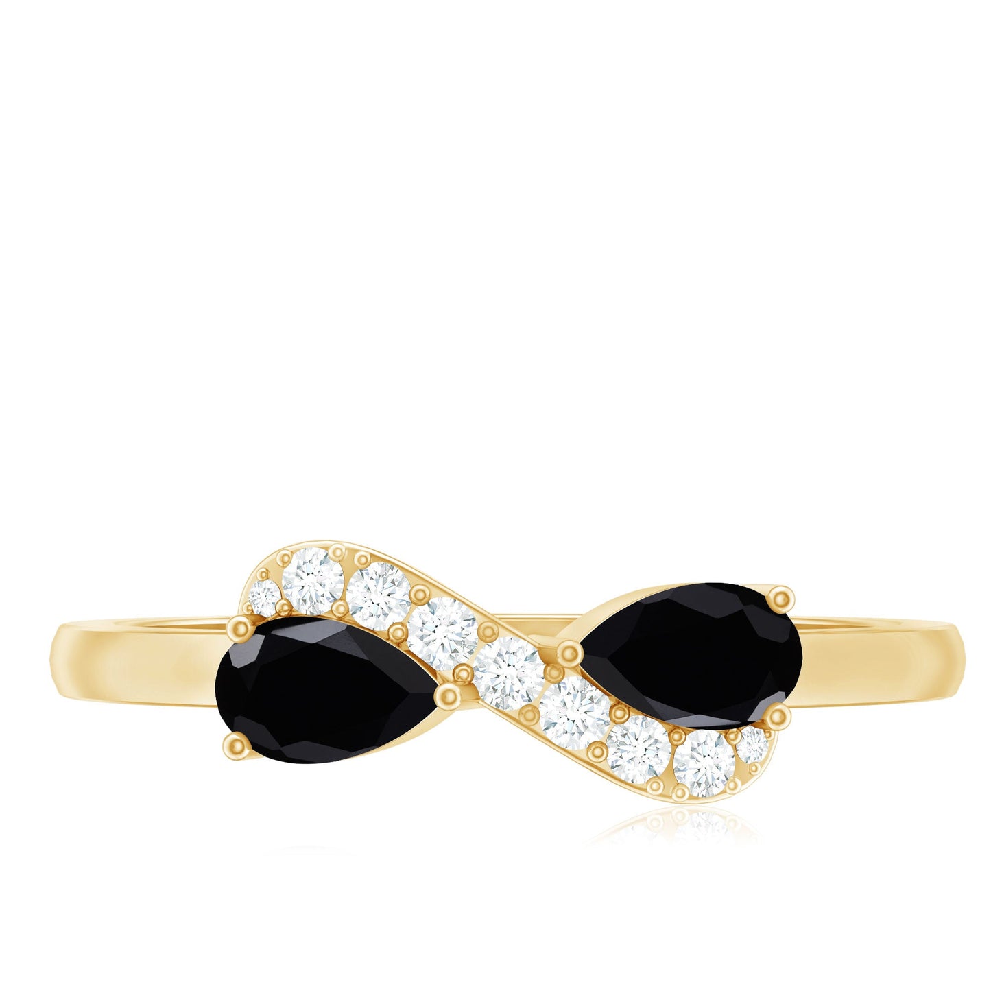 Natural Black Spinel Diamond 2 Stone Promise Ring in East West Style