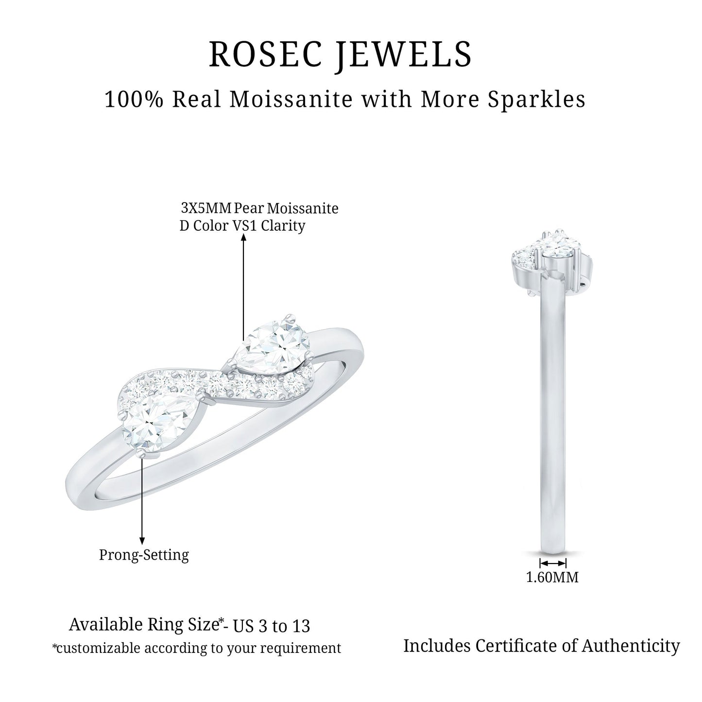 Brilliant Cut Moissanite Infinity Promise Ring for Her
