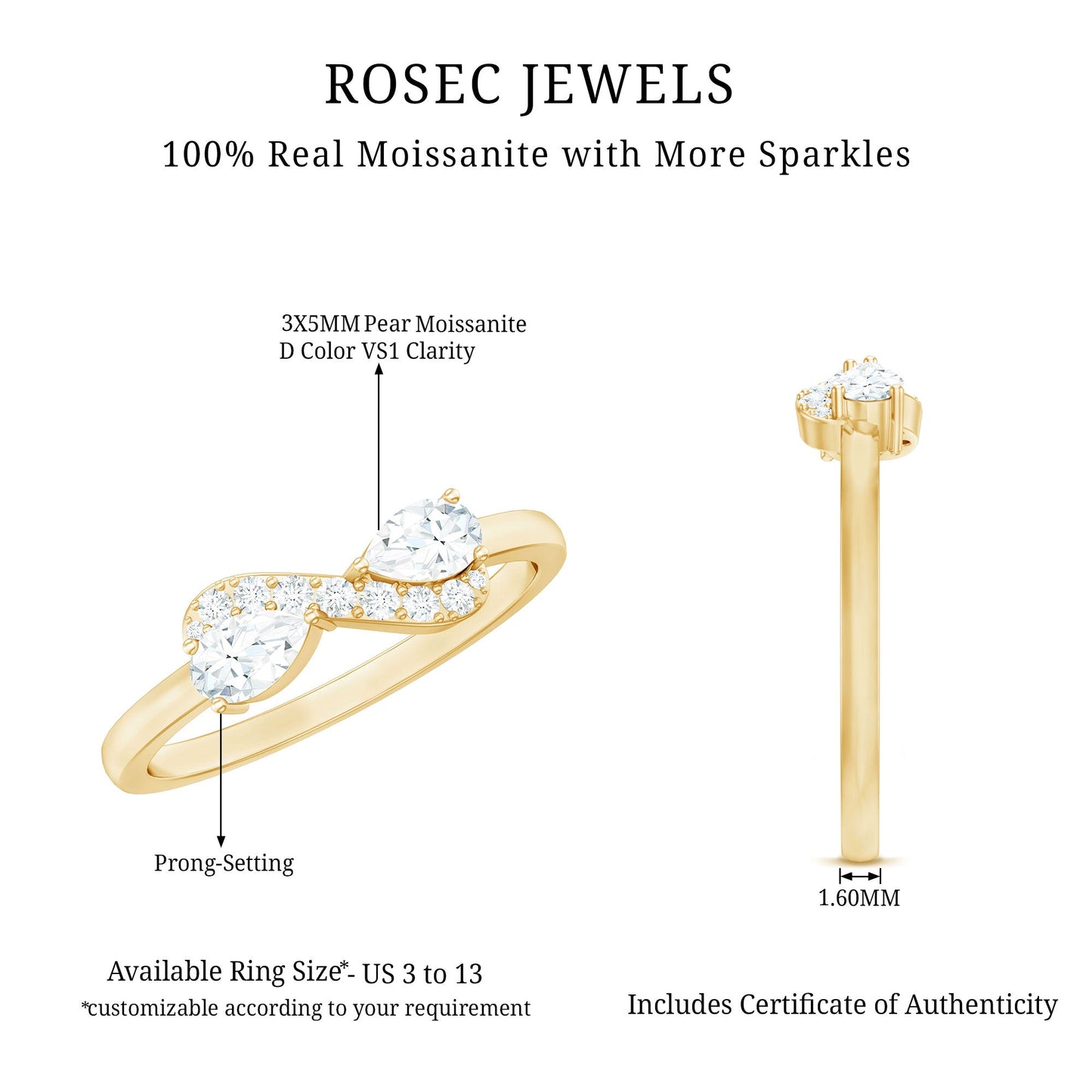 Brilliant Cut Moissanite Infinity Promise Ring for Her